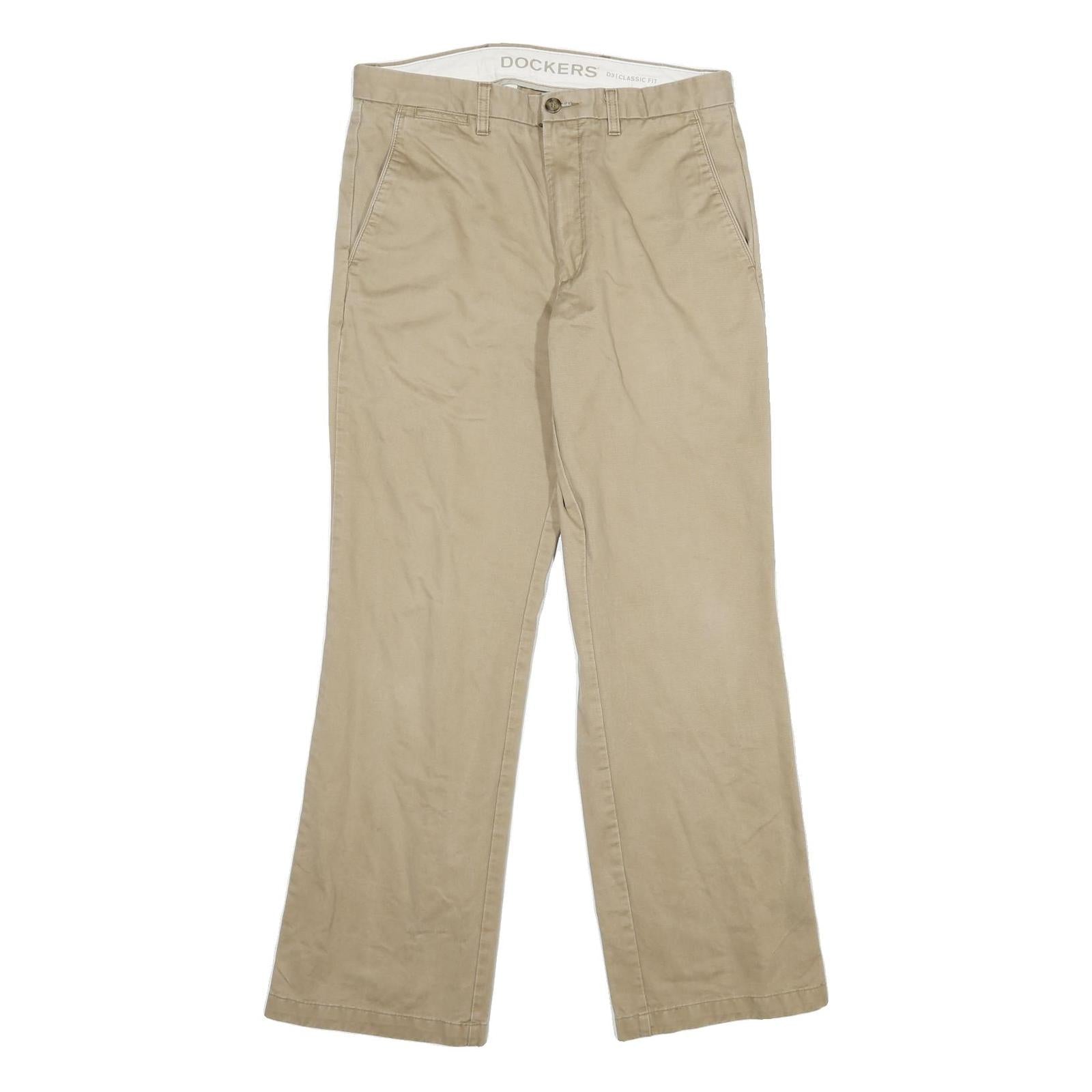 DOCKERS Mens Cotton Beige Classic Fit Straight Leg Trousers W32 L32 Casual Smart Refurbished - N/A refurbished available on Cerqular