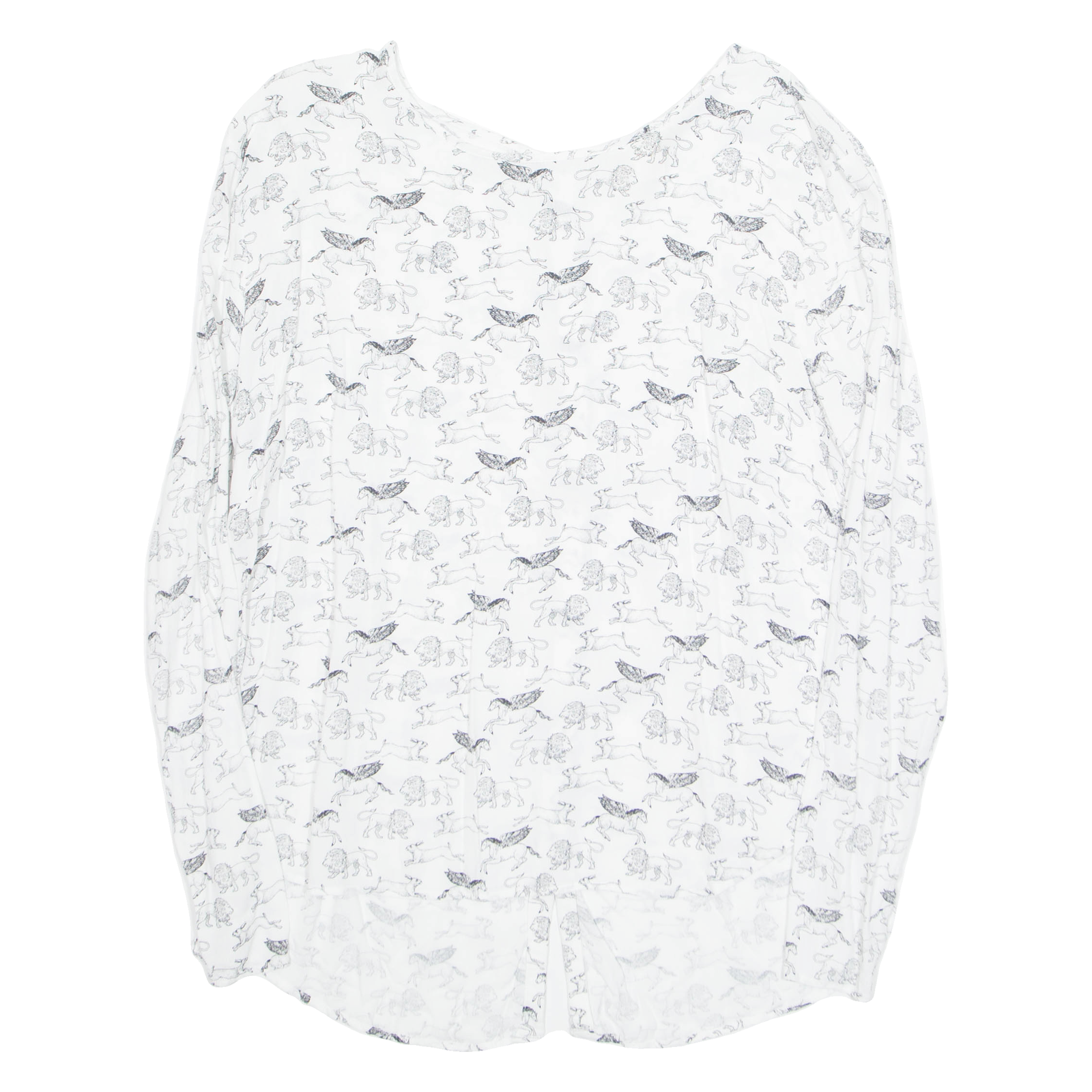 Animals Womens Printed Top White Long Sleeve Crazy Pattern L Refurbished - N/A refurbished available on Cerqular