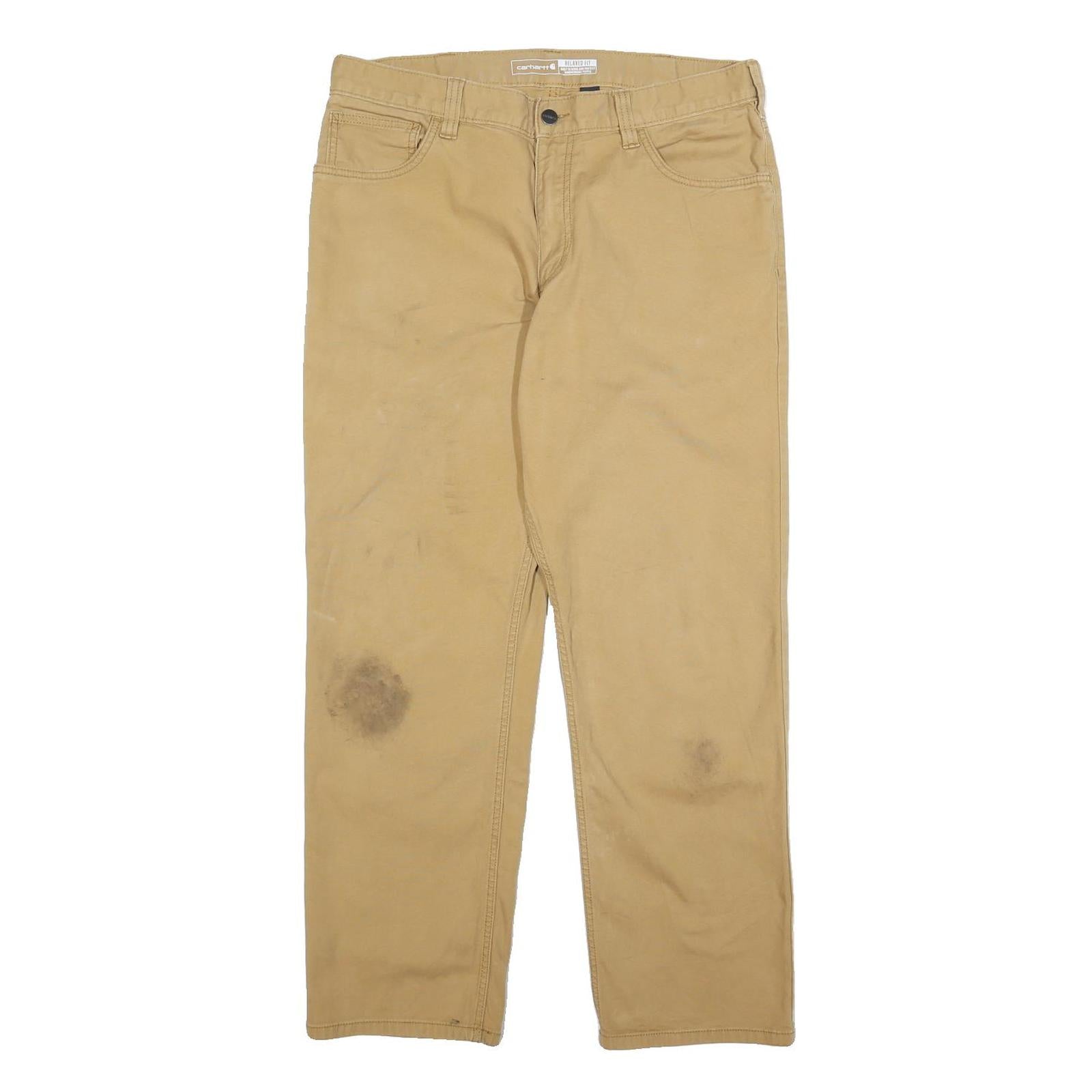 CARHARTT Mens Cotton Blend Beige Relaxed Straight Trousers W34 L30 Workwear Refurbished - N/A refurbished available on Cerqular