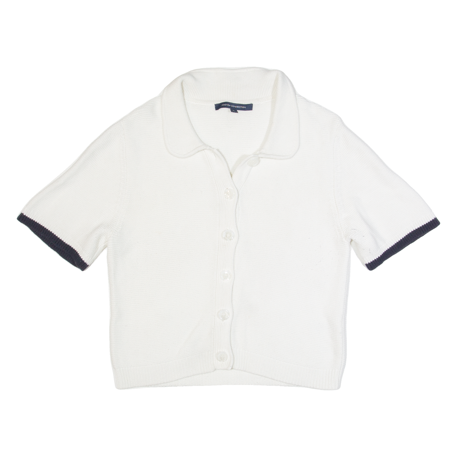 FRENCH CONNECTION Womens Jumper White Collared Waffle Knit Short Sleeve L Refurbished - N/A refurbished available on Cerqular