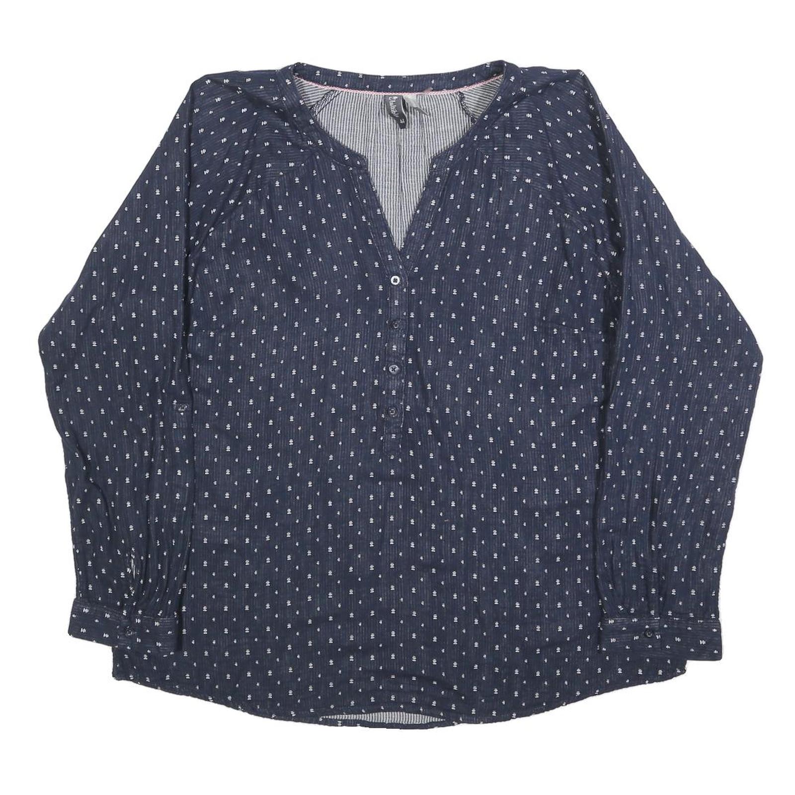 MULTIBLU Womens Blue Printed Long Sleeve V-Neck Cotton Blend Top L Casual Refurbished - N/A refurbished available on Cerqular