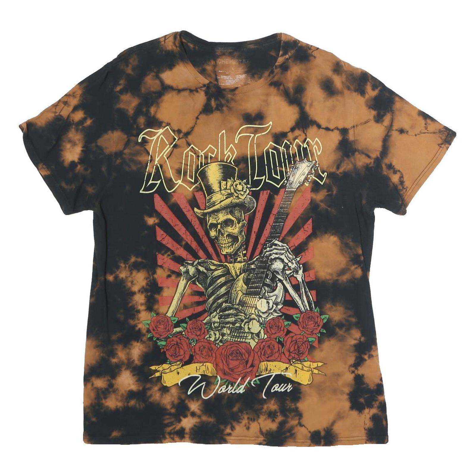 CHEMISTRY Womens Black & Brown Tie Dye Rock Tour Graphic T-Shirt L Short Sleeve Refurbished - N/A refurbished available on Cerqular