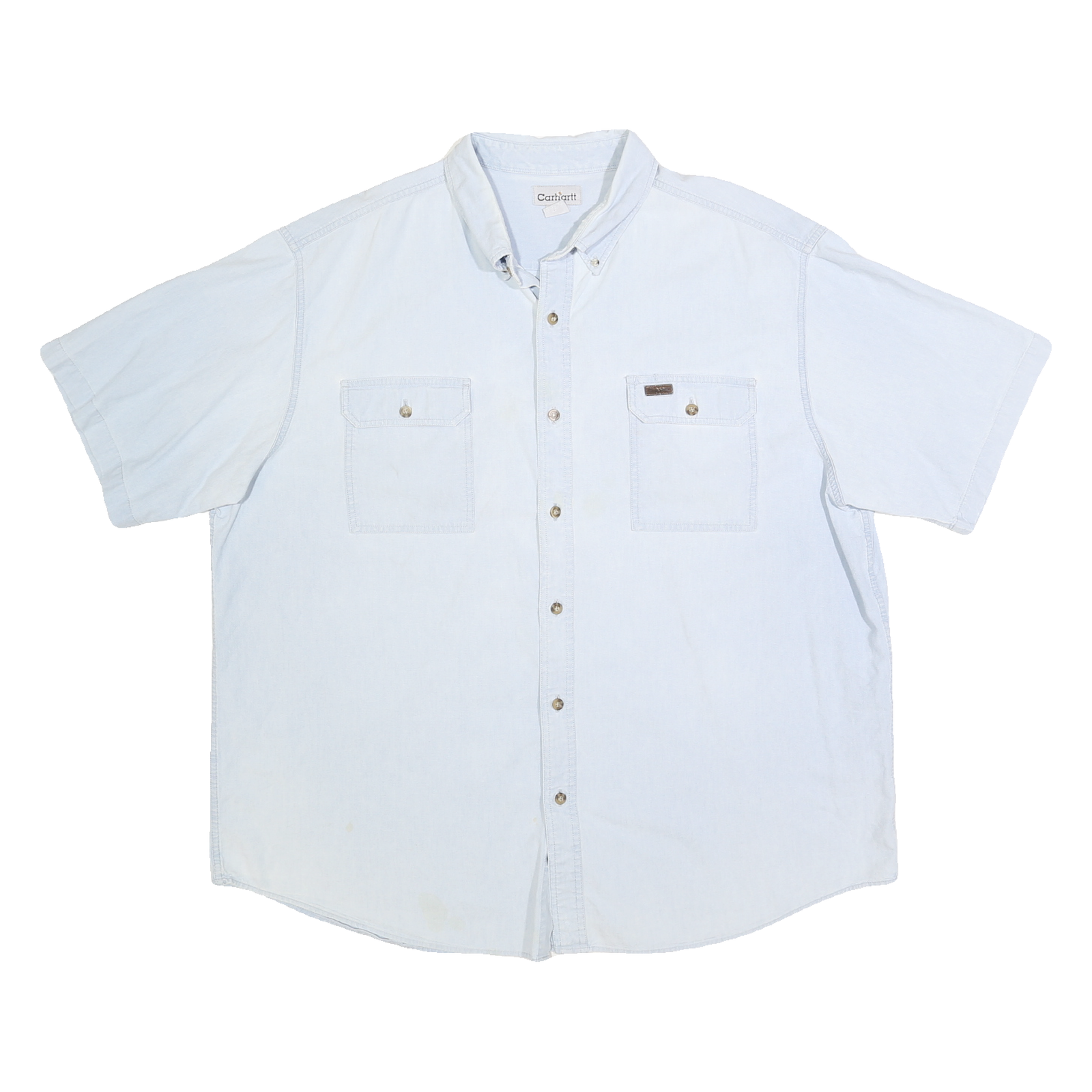 CARHARTT Mens Blue Plain Button-Down Short Sleeve Shirt 2XL Relaxed Cotton Refurbished - N/A refurbished available on Cerqular