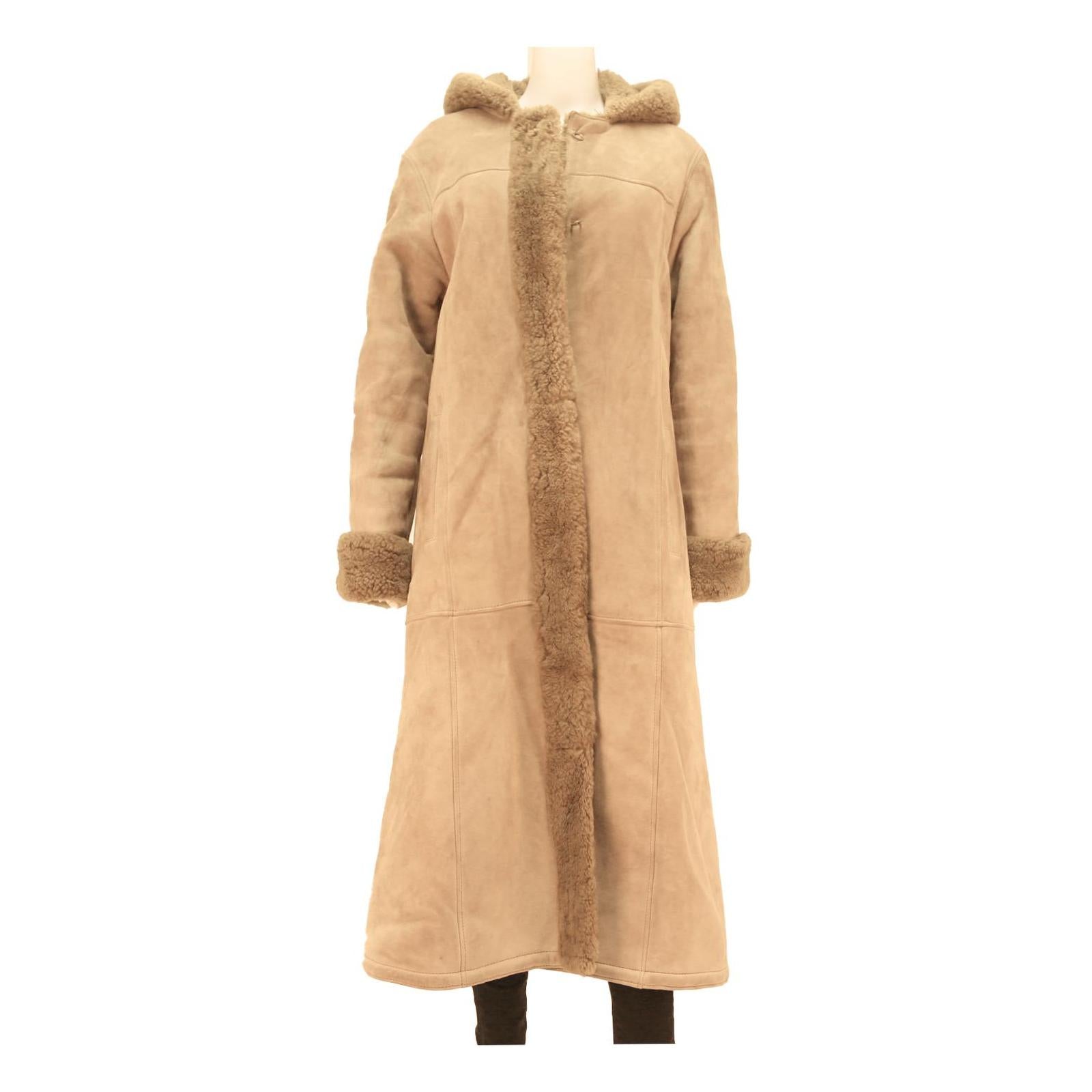 Womens Beige Hooded Long Jacket M Cotton Blend Button Closure Winter Wear Refurbished - N/A refurbished available on Cerqular