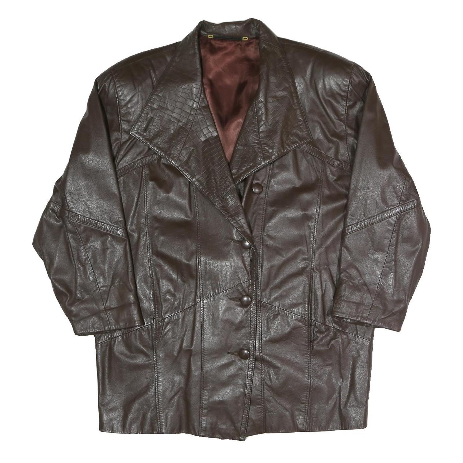 Womens Brown Faux Leather Button Jacket XL Woven Croc Texture Lapel Refurbished - N/A refurbished available on Cerqular