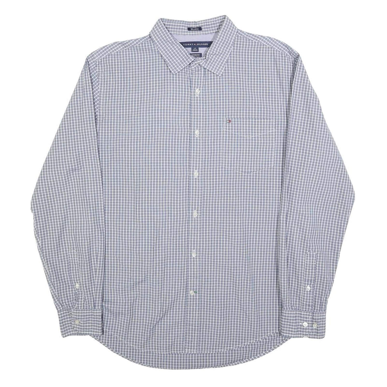 TOMMY HILFIGER Mens Blue Check Shirt L Cotton Blend Long Sleeve Button Collar Refurbished - N/A refurbished available on Cerqular