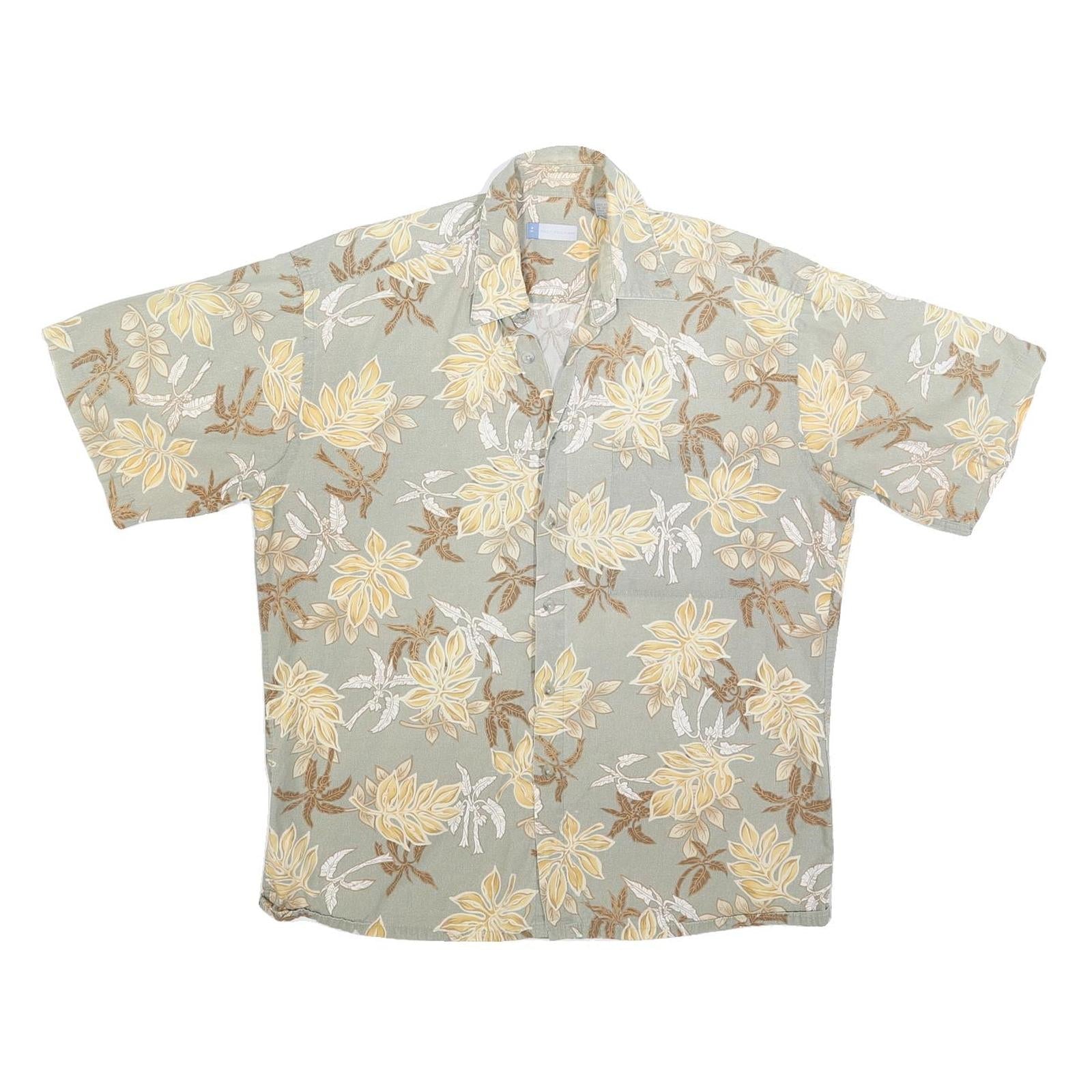 HALF MOON BAY Mens Beige & Brown Floral Cotton Shirt L Summer Casual Hawaiian Refurbished - N/A refurbished available on Cerqular