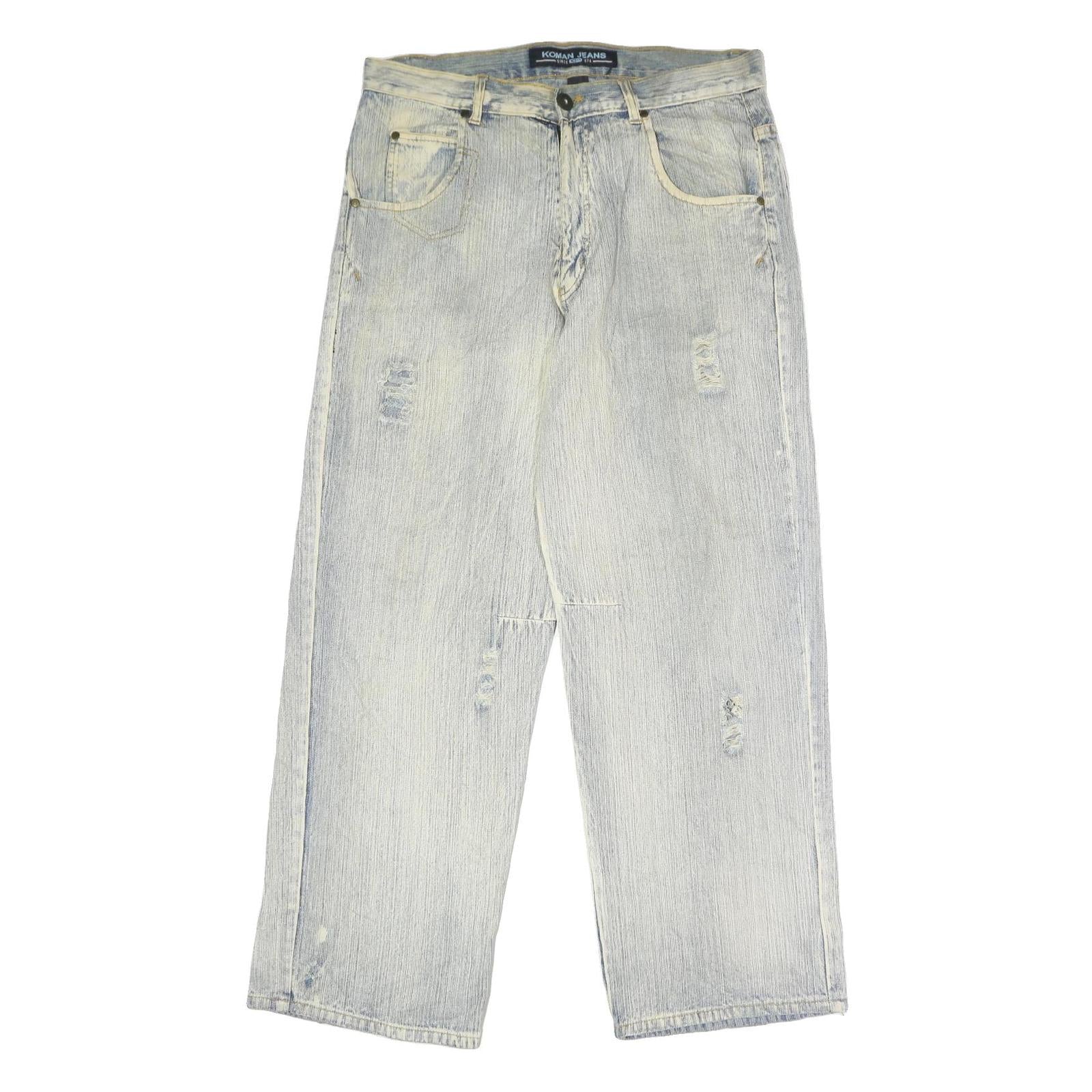 KOMAN JEANS Mens Blue Cotton Regular Straight Denim Light W34 L30 Distressed Refurbished - N/A refurbished available on Cerqular
