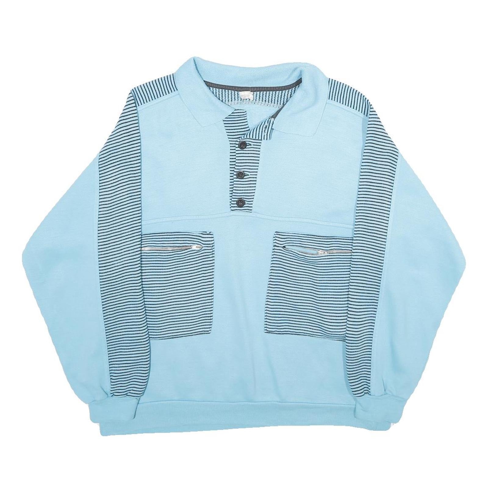Mens Blue Sweatshirt Polo Collar S Striped Zip Pockets Cotton Blend Pullover Refurbished - N/A refurbished available on Cerqular