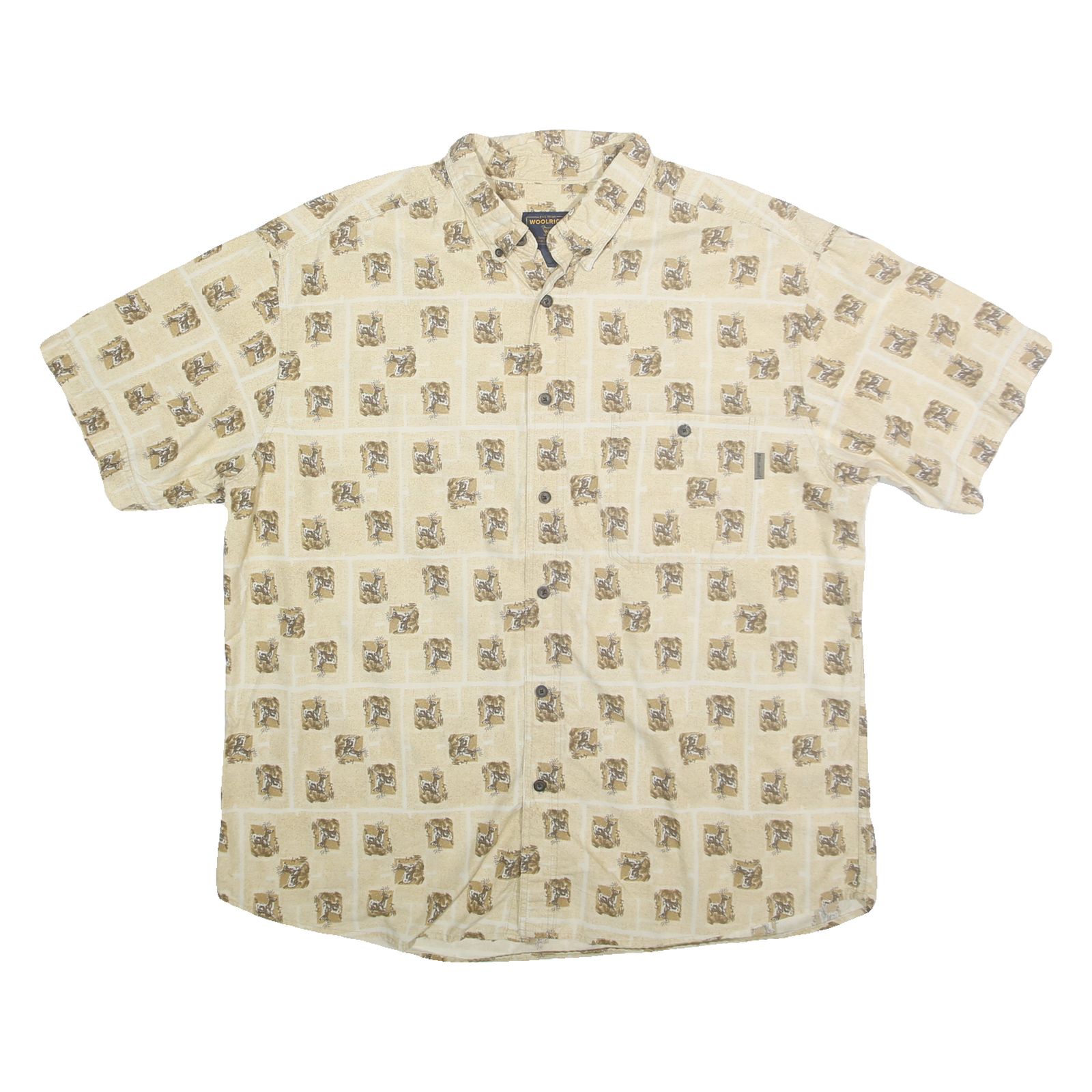 WOOLRICH Mens Beige Cotton Button-Down Short Sleeve Shirt 2XL Refurbished - N/A refurbished available on Cerqular