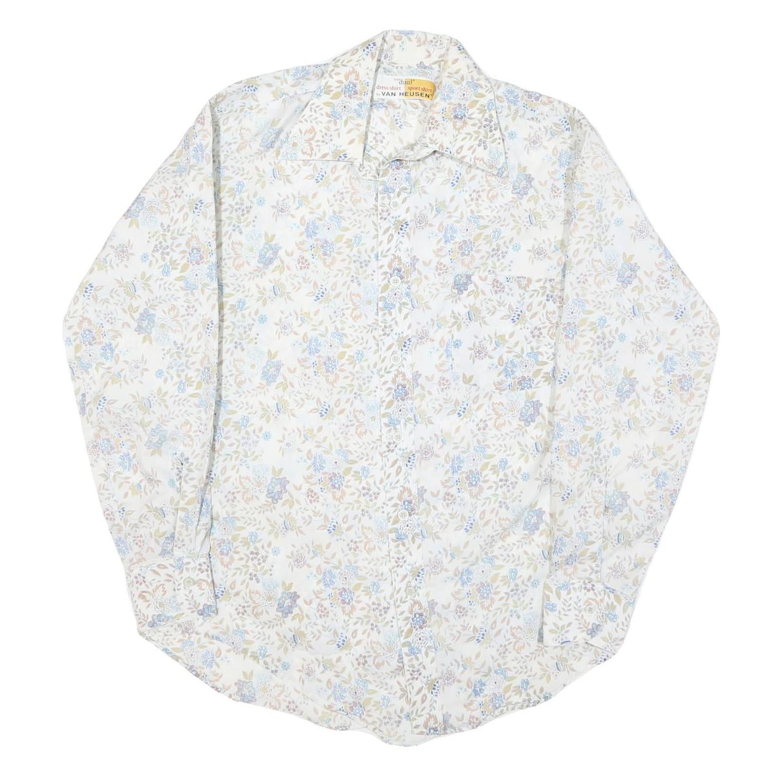 VAN HEUSEN Womens Cream Floral Print Faux Silk Shirt M Lightweight Buttons Refurbished - N/A refurbished available on Cerqular