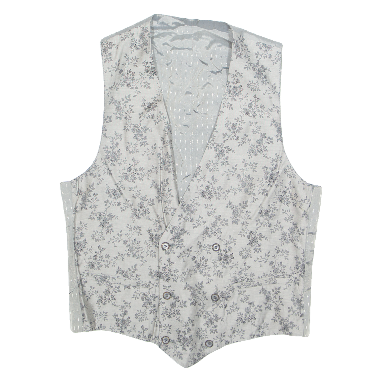 Mens Blazer Waistcoat Grey 90s Floral L Refurbished - N/A refurbished available on Cerqular