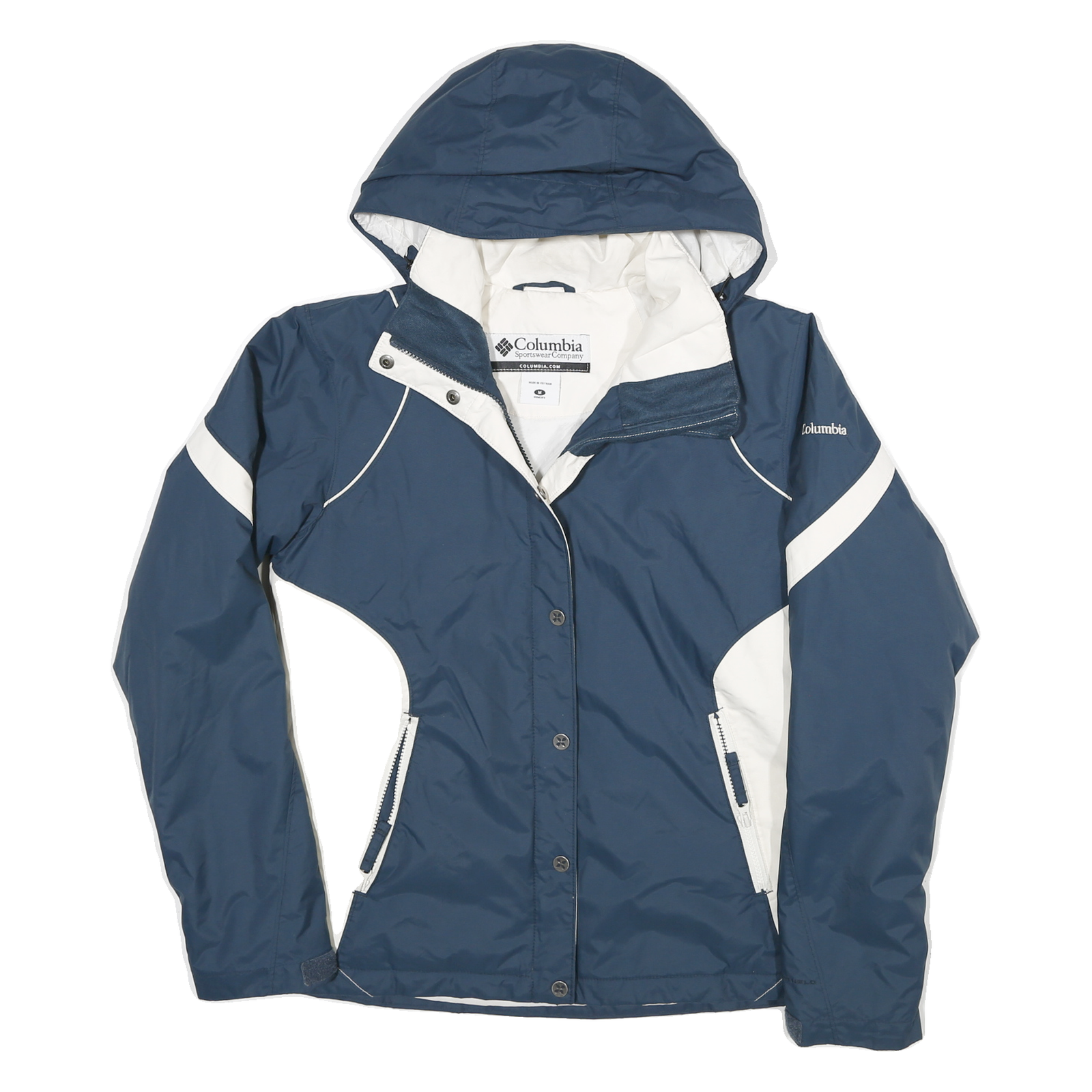 COLUMBIA Womens Blue & White Outdoor Jacket L Polyester Blend Zip Hooded Refurbished - N/A refurbished available on Cerqular