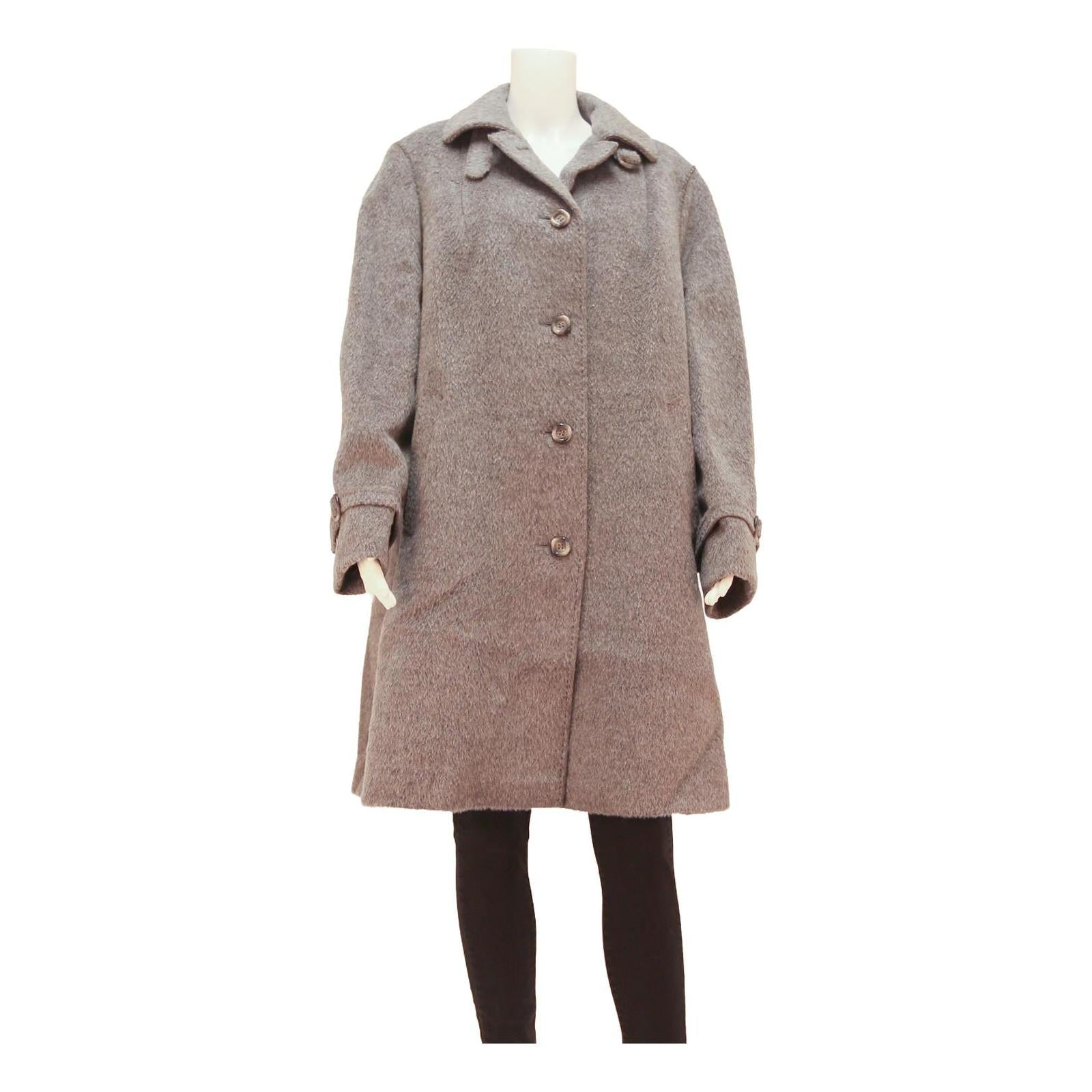 Womens Beige Wool Blend Button Jacket L Plain Mid Length Long Sleeve Classic Refurbished - N/A refurbished available on Cerqular