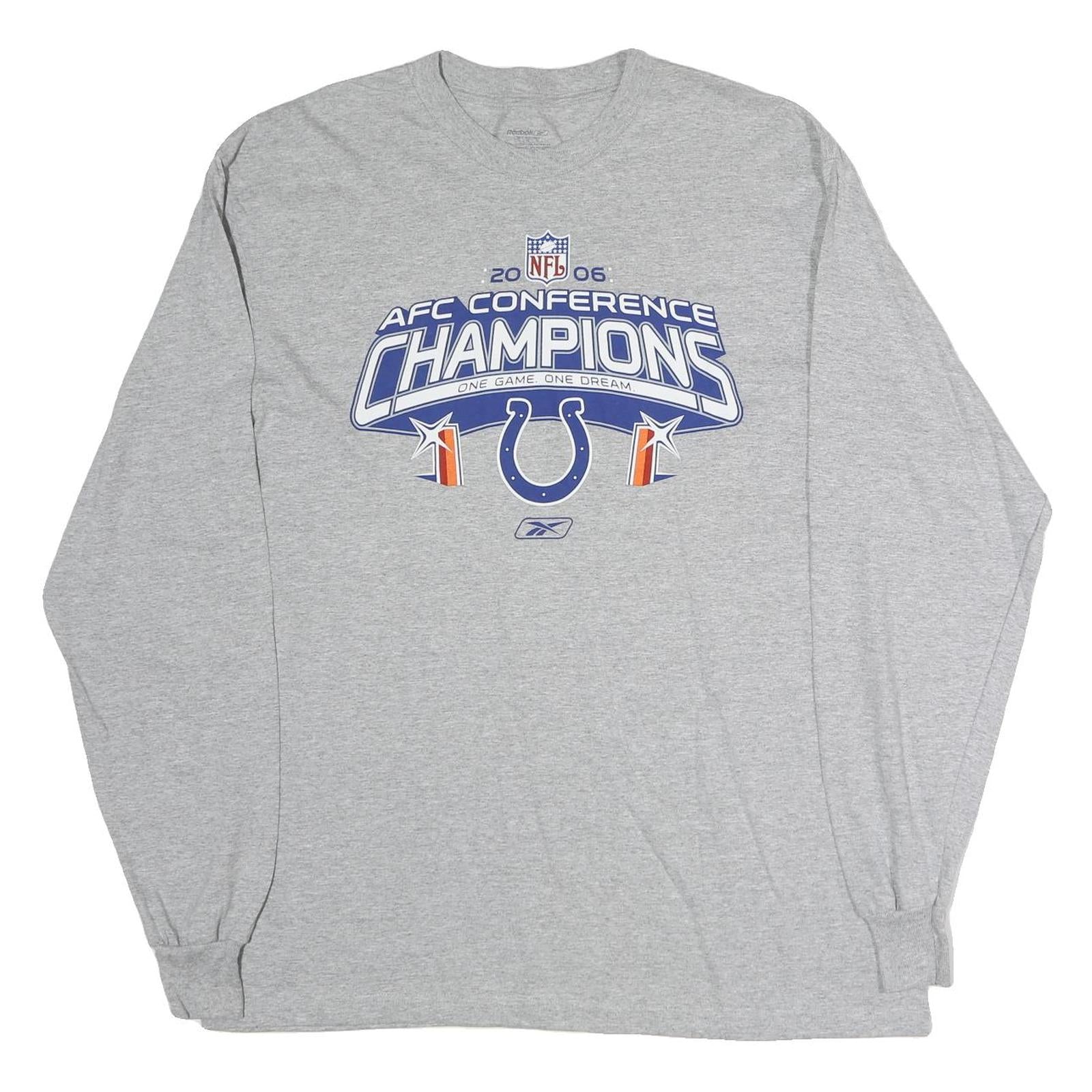 REEBOK Mens Grey NFL AFC Conference Champions Long Sleeve Crew Neck T-Shirt L Refurbished - N/A refurbished available on Cerqular