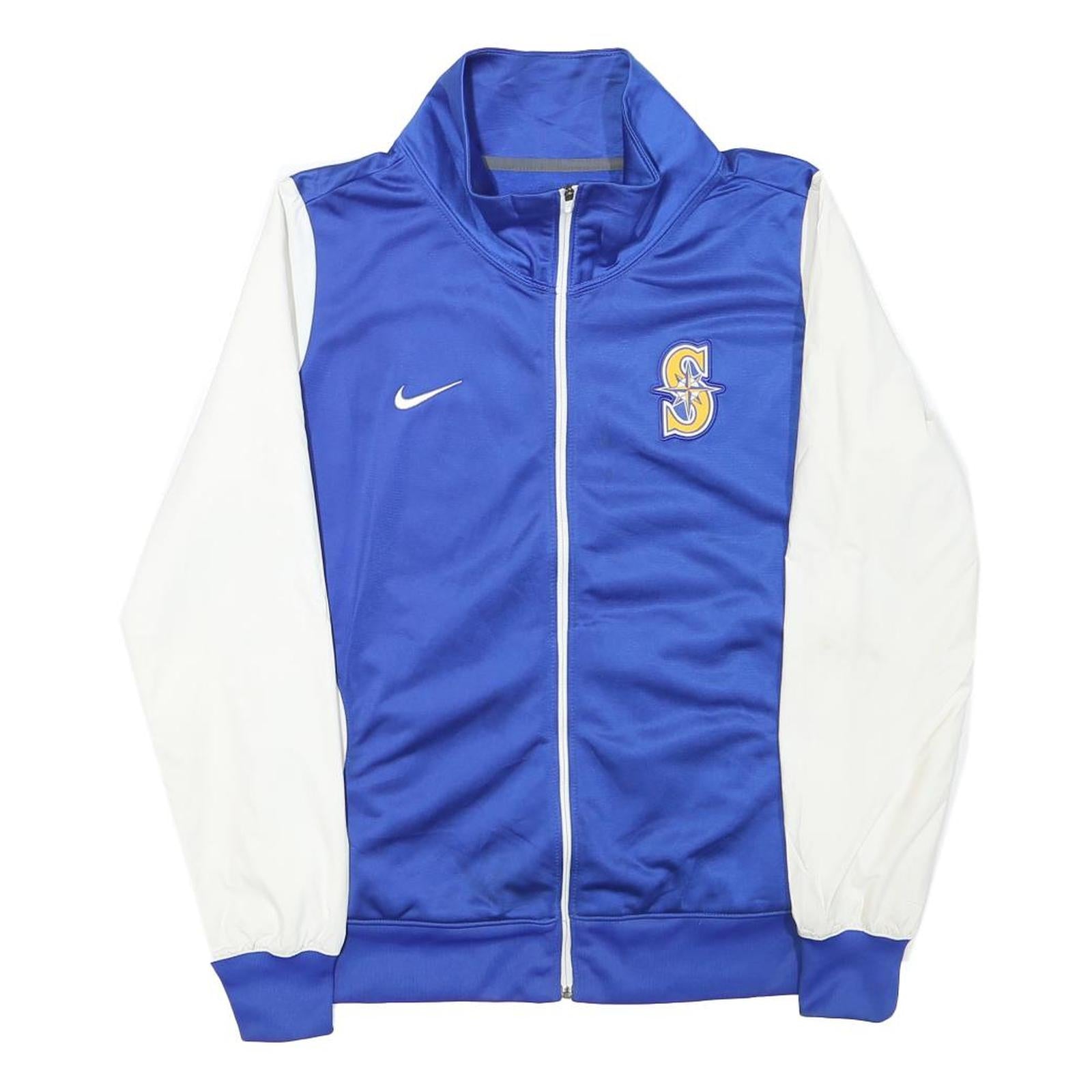 NIKE Mens Blue & White Track Jacket L Polyester Blend Zip Plain Casual Refurbished - N/A refurbished available on Cerqular