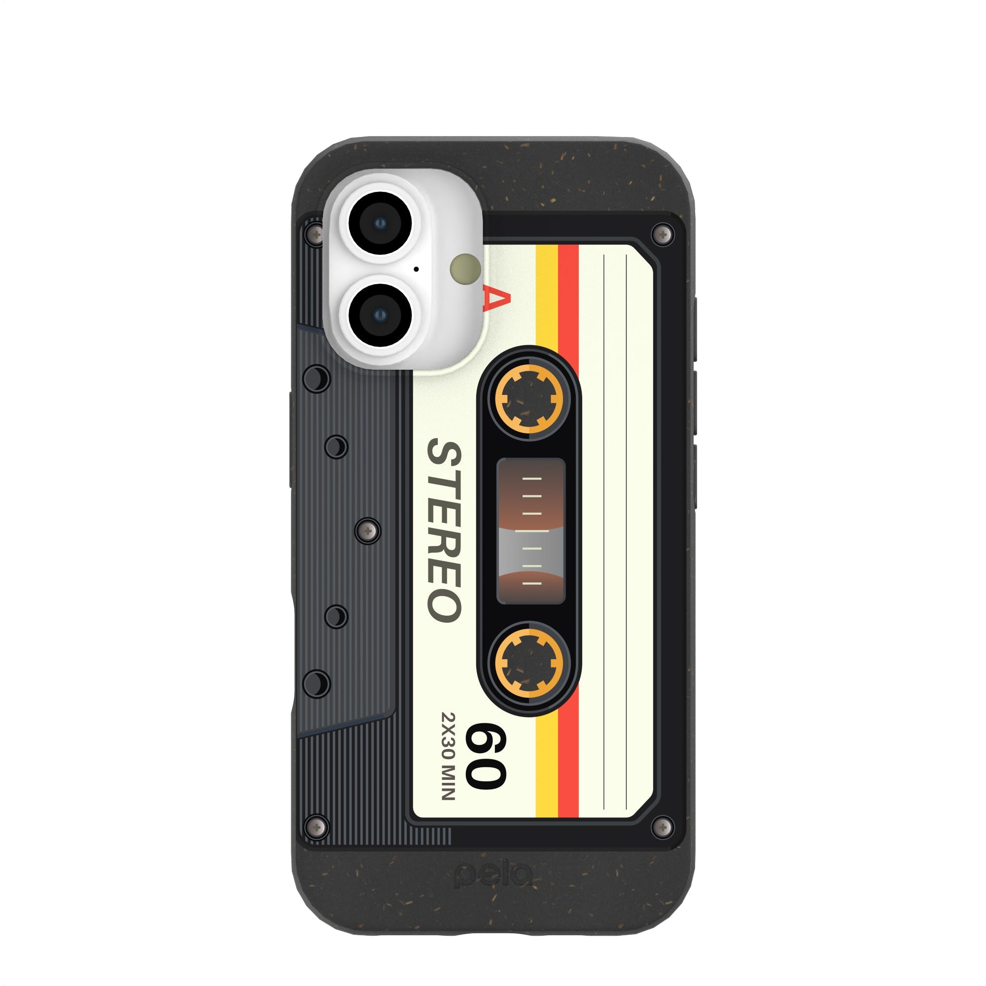 Black Cassette iPhone 16 Case Refurbished - Pela Case refurbished available on Cerqular