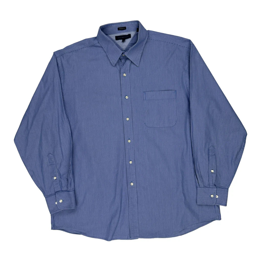 Tommy Hilfiger Pinstripe Shirt - XL Blue Cotton Refurbished - Thrifted (note: this is a term often used to describe second- refurbished available on Cerqular