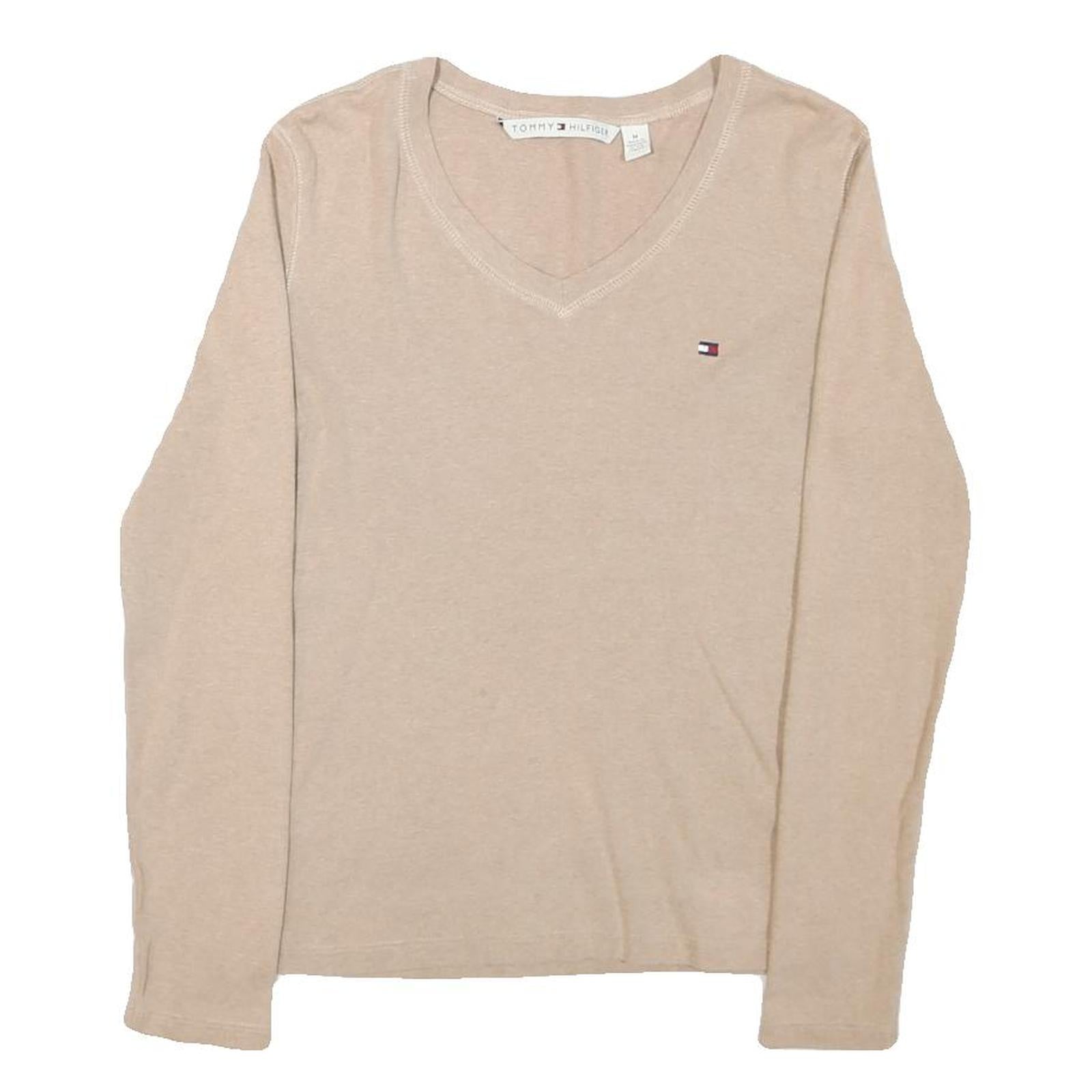 TOMMY HILFIGER Womens Beige V-Neck Plain Cotton Blend Jumper M Classic Fit Refurbished - N/A refurbished available on Cerqular