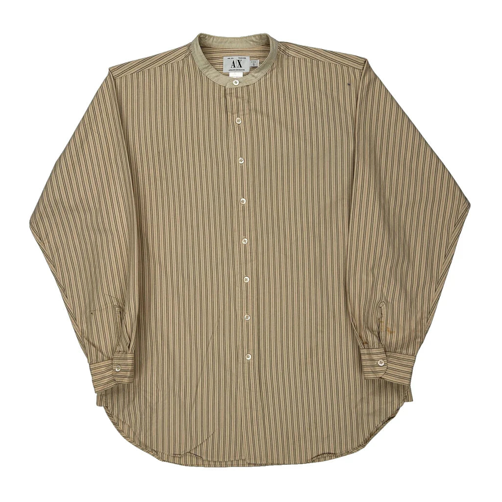 Armani Exchange Striped Collarless Shirt - Small Beige Cotton Refurbished - Thrifted (note: this is a term often used to describe second- refurbished available on Cerqular