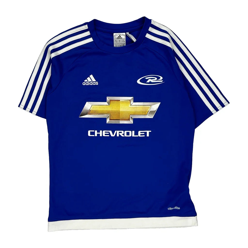 Age 11-12 Chevrolet Adidas Football Shirt - Medium Blue Polyester Refurbished - Thrifted (note: this is a term often used to describe second- refurbished available on Cerqular