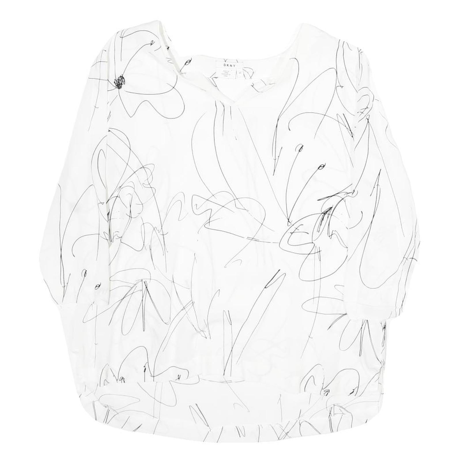 DKNY Womens White Printed Blouse Long Sleeve Round Neck S Lightweight Casual Refurbished - N/A refurbished available on Cerqular