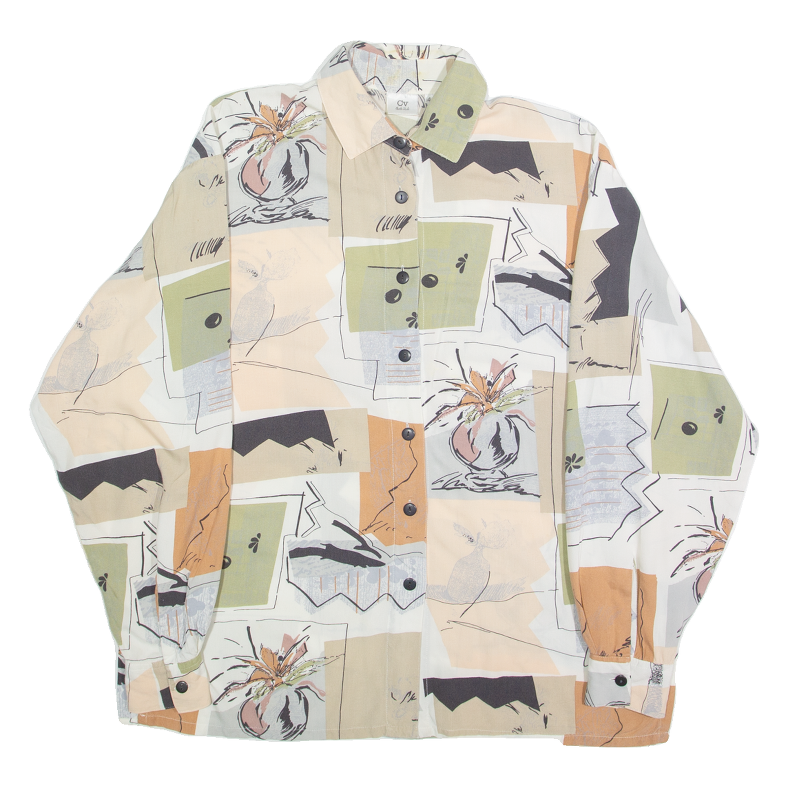 CV Womens Printed Blouse Beige Collared Long Sleeve Floral XL Refurbished - N/A refurbished available on Cerqular