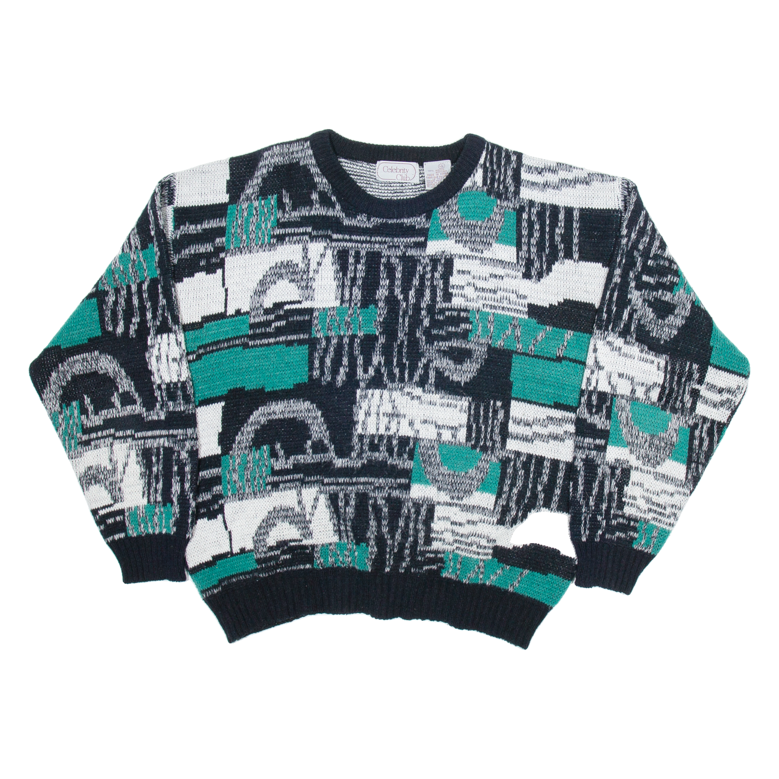 CELEBRITY CLUB Womens Patterned Jumper Grey Geometric Tight Knit L Refurbished - N/A refurbished available on Cerqular