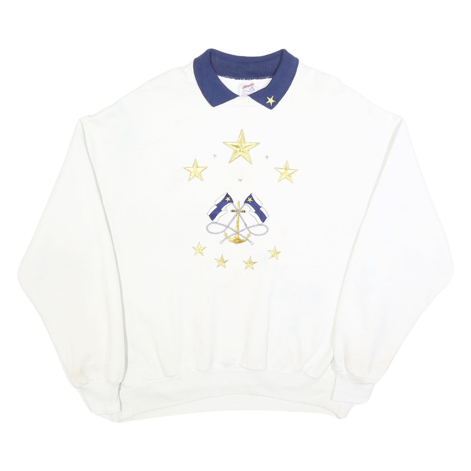 JERZEES Womens White & Navy Blue Polo Collar XL Cotton Blend Pullover Sweatshirt Refurbished - N/A refurbished available on Cerqular