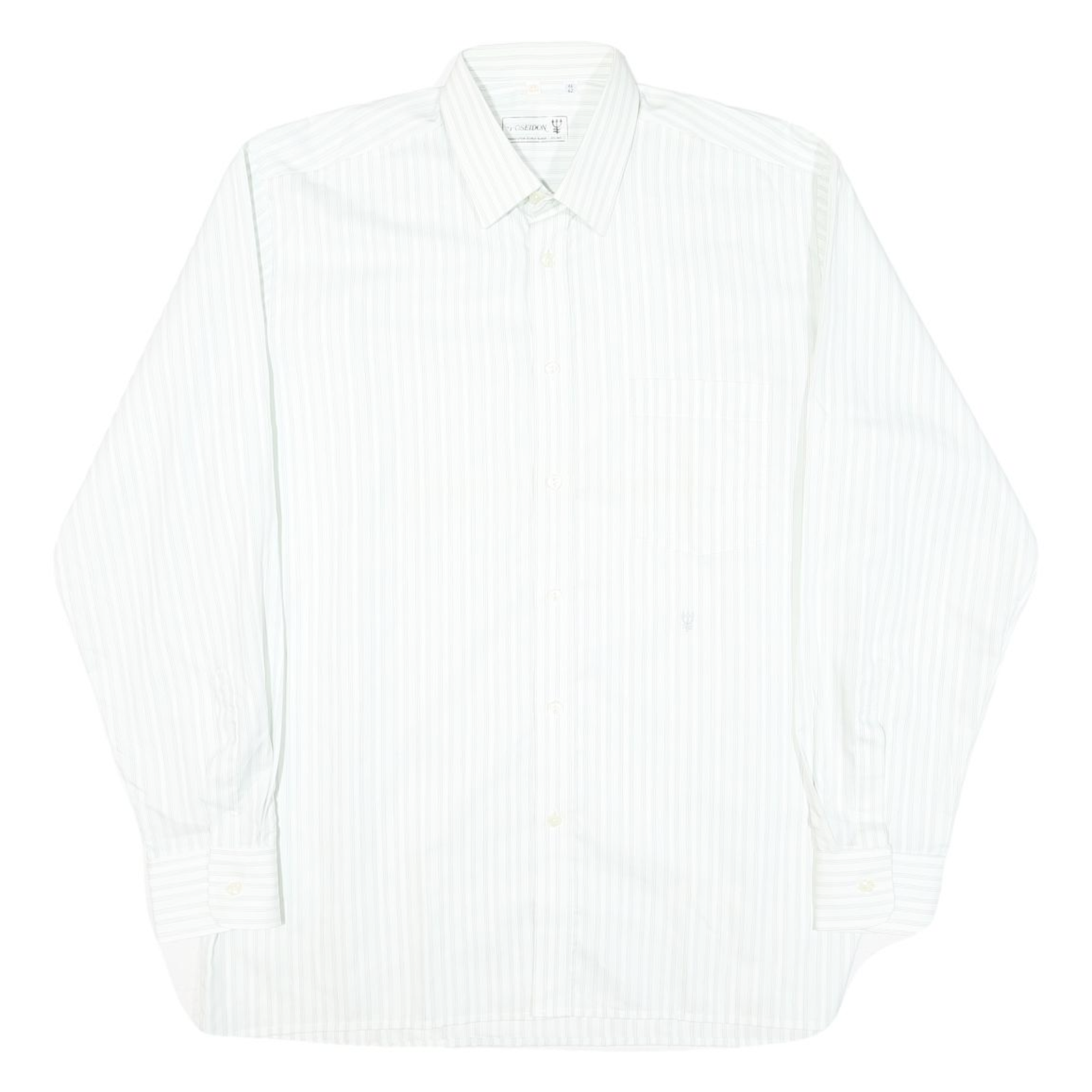 POSIDEN Mens White Striped Shirt L Classic Long Sleeve Button Down Smart Casual Refurbished - N/A refurbished available on Cerqular