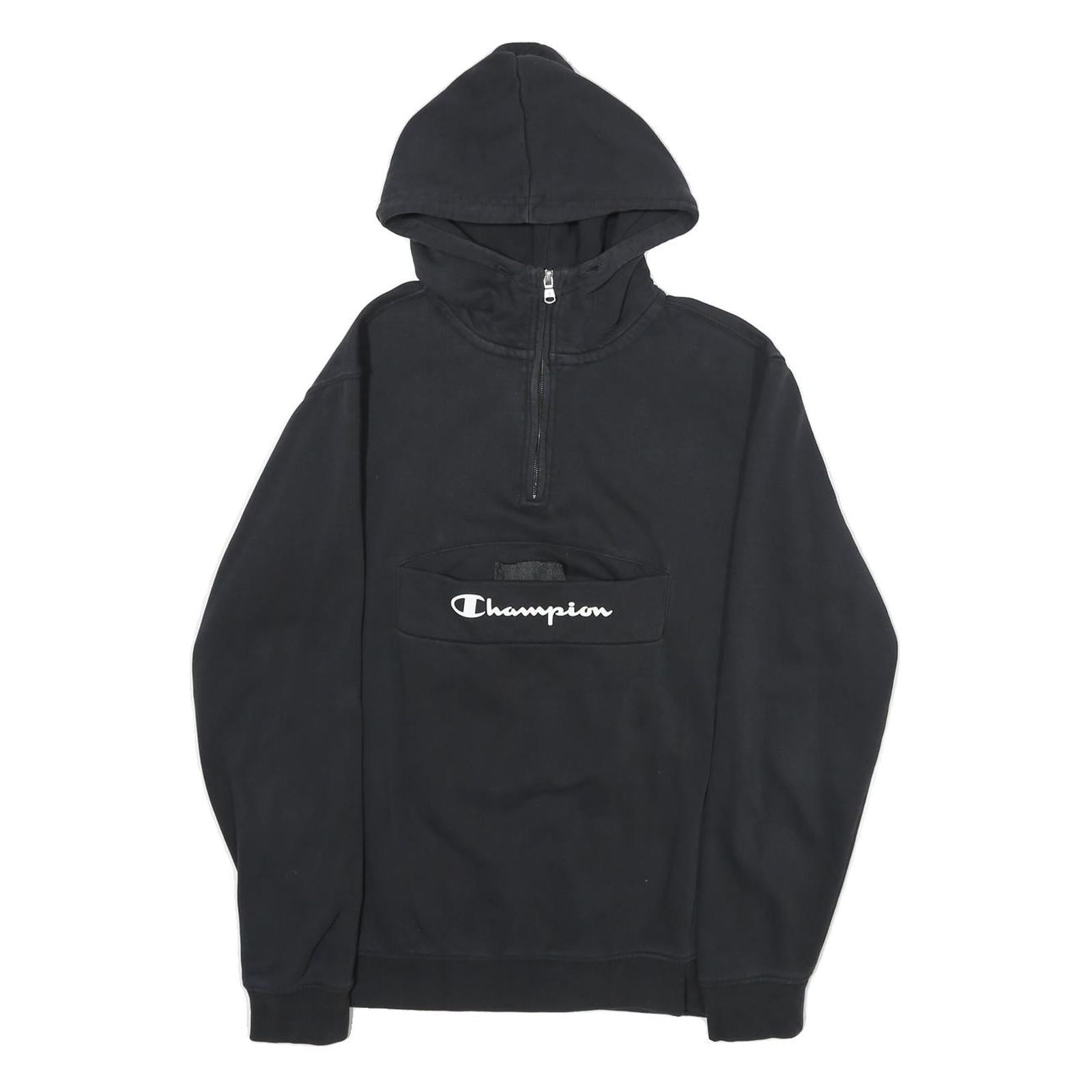 CHAMPION Mens Black Pullover Hoodie S Cotton Blend Zip Pocket Logo Refurbished - N/A refurbished available on Cerqular