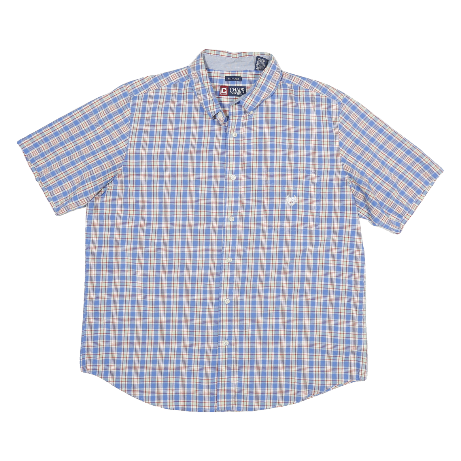 CHAPS Mens Blue & Red Check Shirt XL Button Short Sleeve Cotton Blend Summer Refurbished - N/A refurbished available on Cerqular