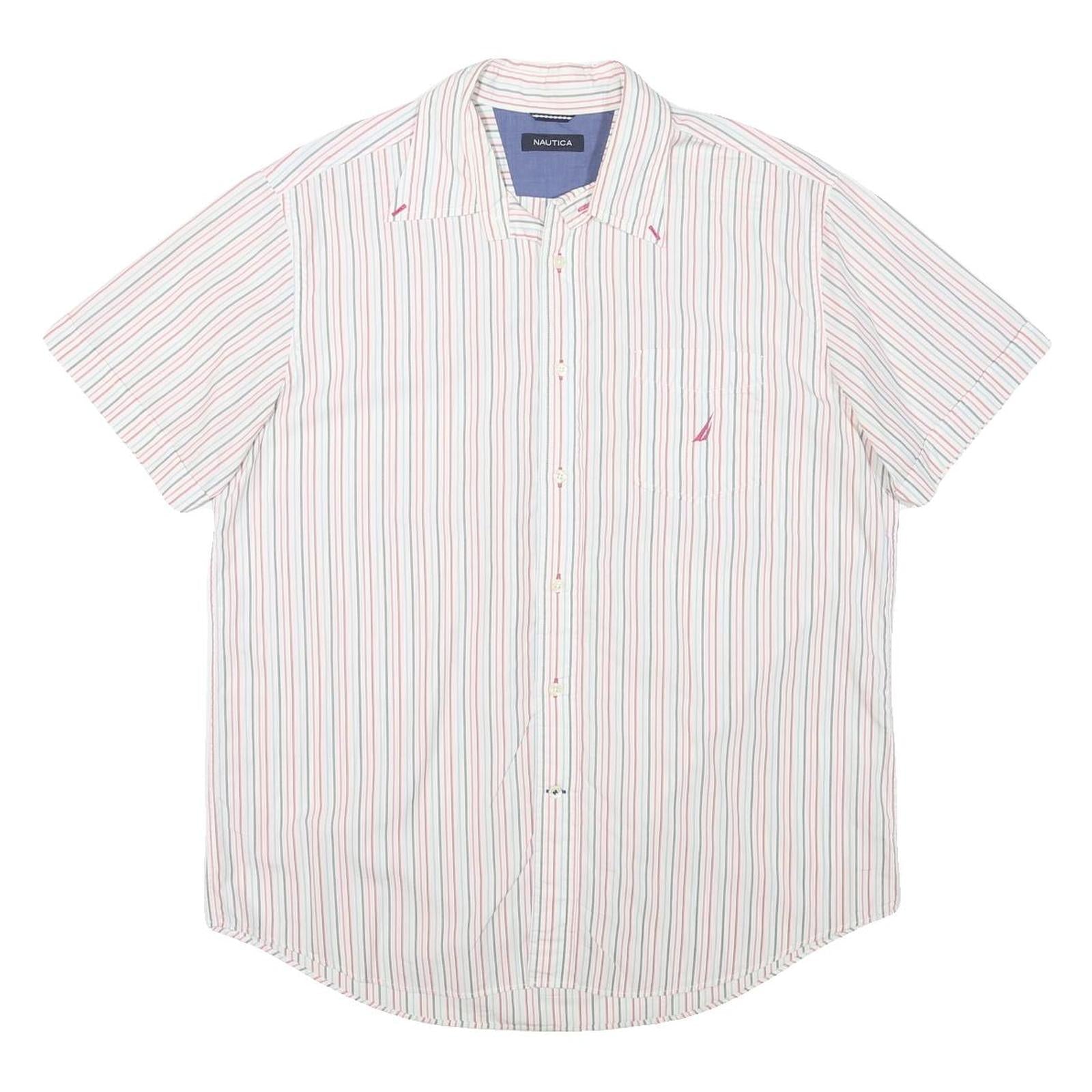 NAUTICA Mens White & Red & Blue Striped Short Sleeve Shirt L Casual Cotton Blend Refurbished - N/A refurbished available on Cerqular