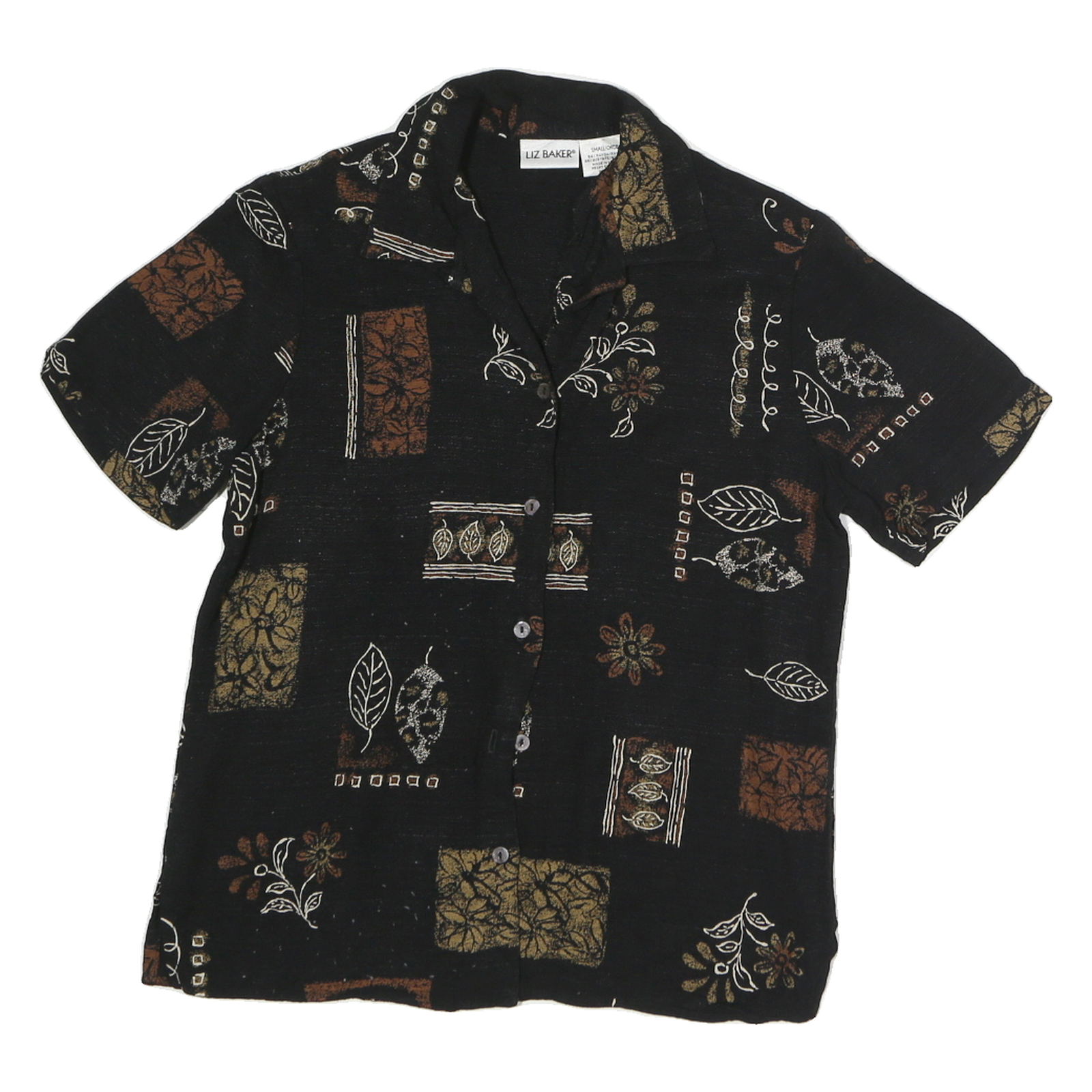 LIZ BAKER Womens Black Brown Floral Pattern Shirt S Cotton Relaxed Fit Refurbished - N/A refurbished available on Cerqular
