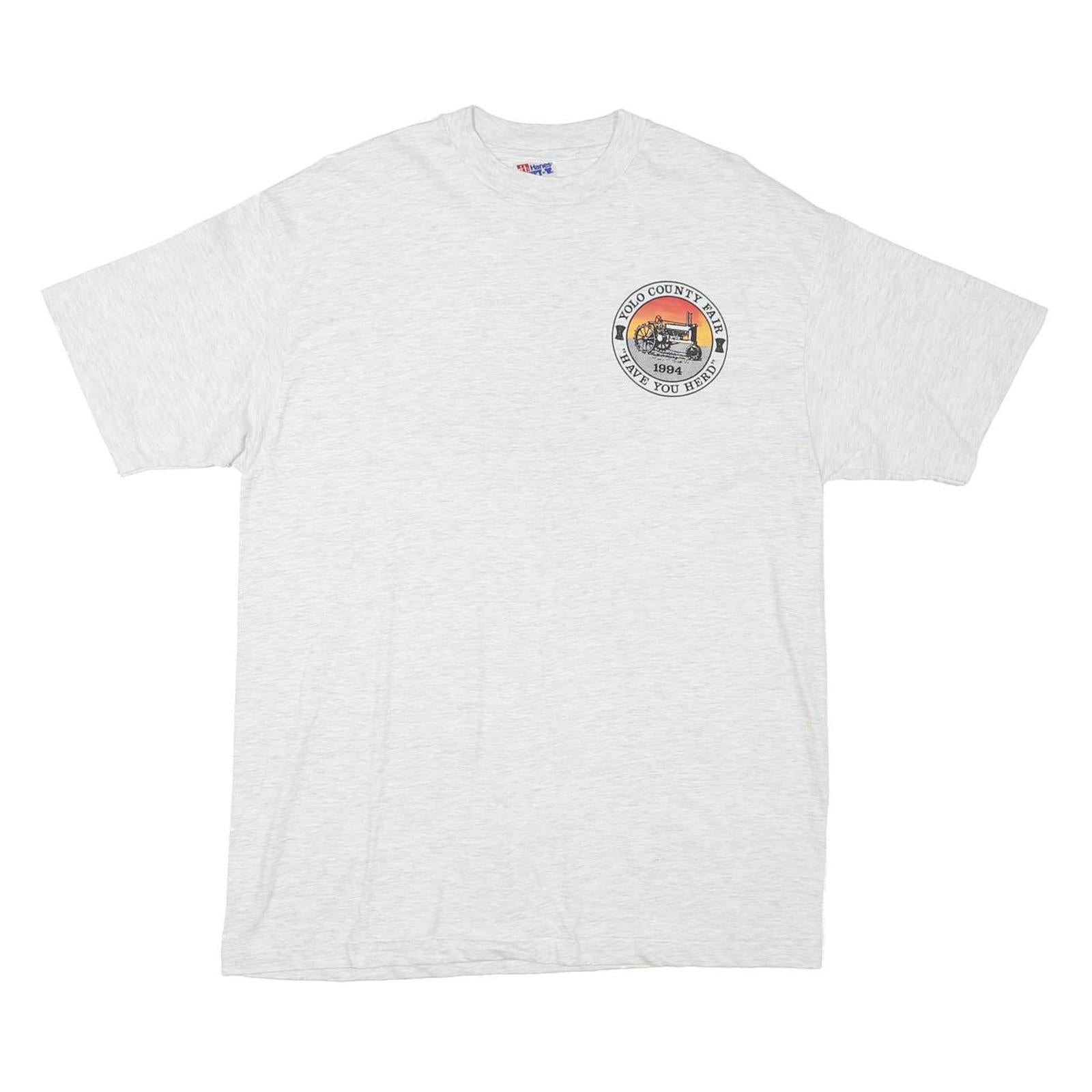 HANES Mens White Yolo County Fair 1994 Graphic T-Shirt L Short Sleeve Crew Neck Refurbished - N/A refurbished available on Cerqular