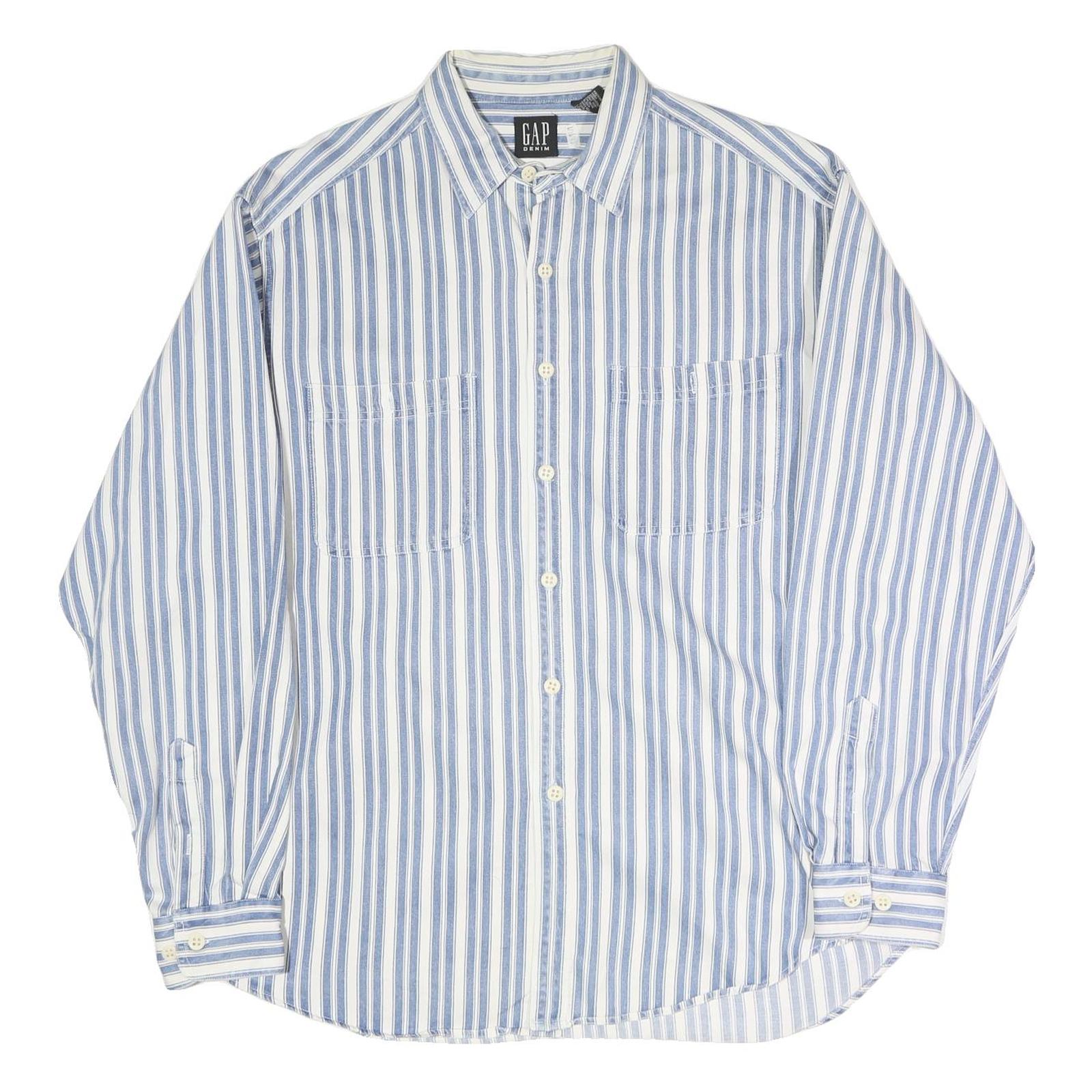 GAP Mens Blue & White Striped Cotton Shirt L Casual Classic Fit Button Refurbished - N/A refurbished available on Cerqular