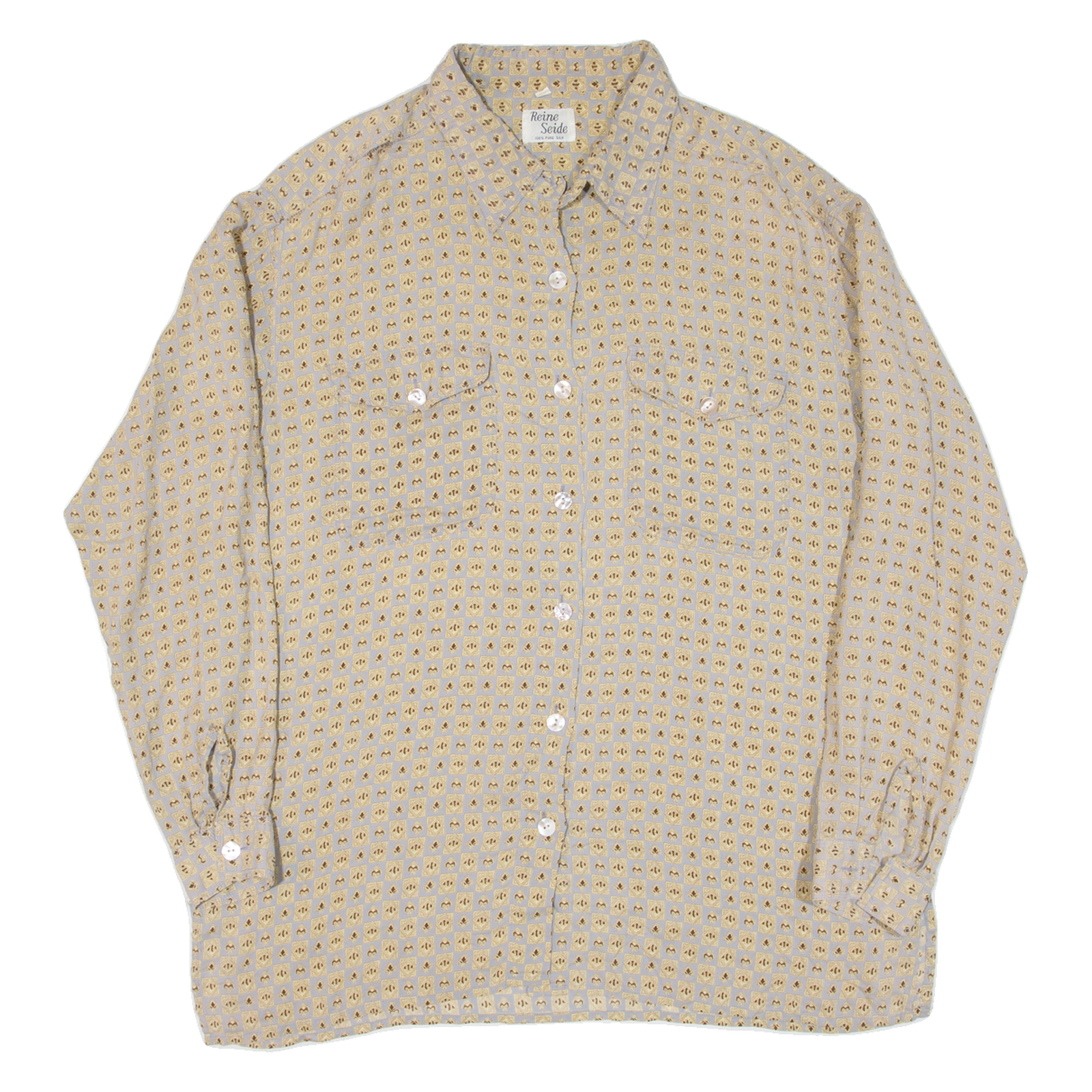 Mens Shirt Beige Crazy Pattern Long Sleeve L Refurbished - N/A refurbished available on Cerqular