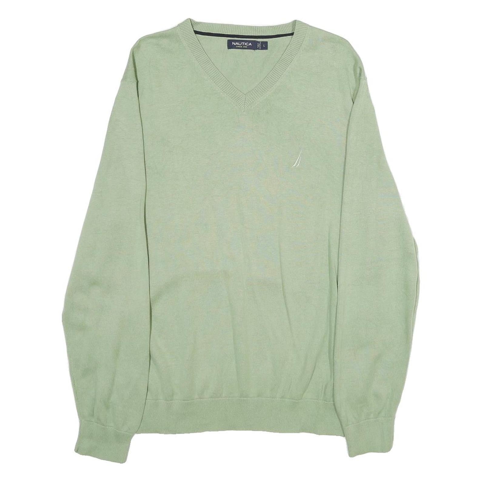 NAUTICA Mens Green Jumper Plain V-Neck Basic Knit L Lightweight Cotton Casual Refurbished - N/A refurbished available on Cerqular