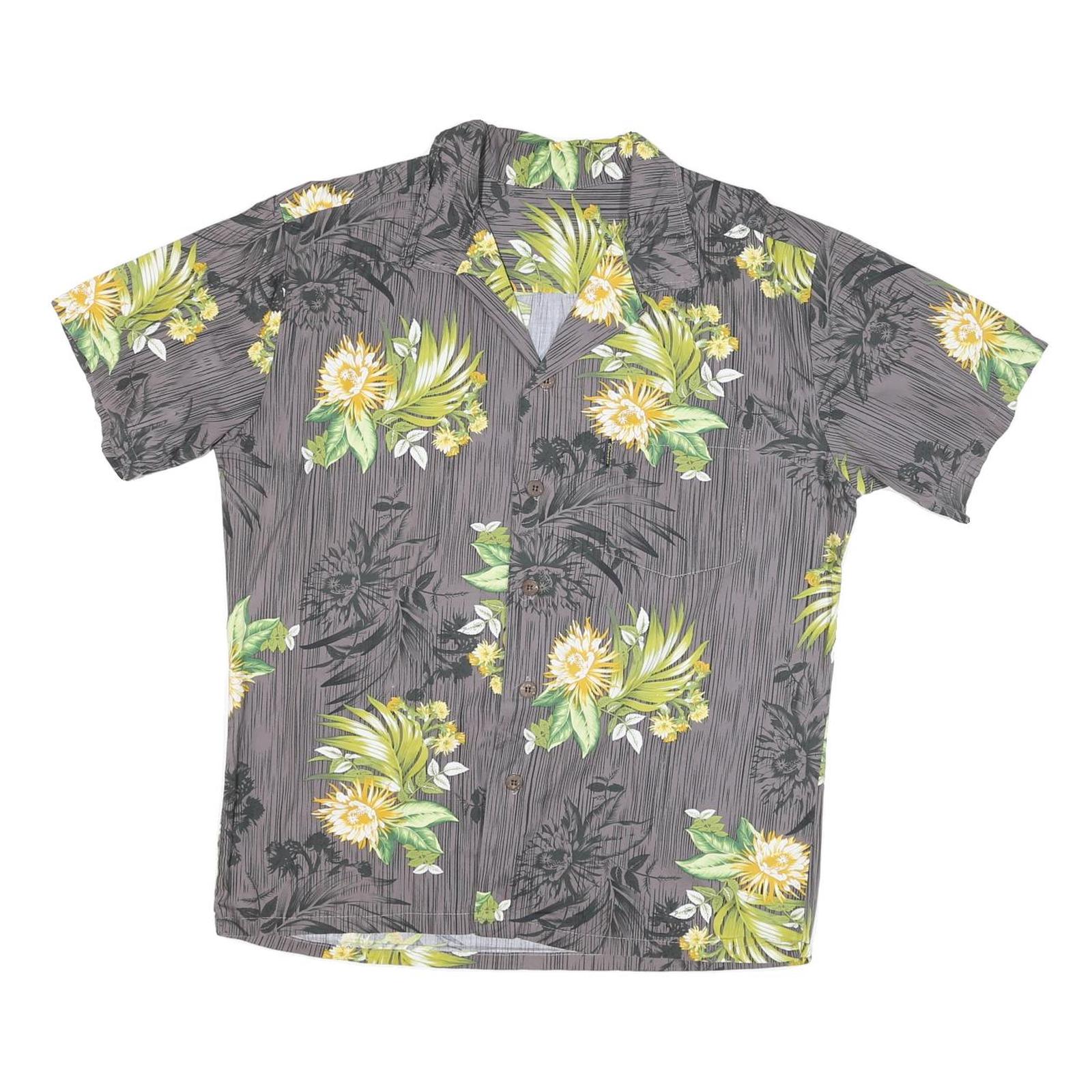 Mens Grey & Yellow Floral Pattern Polyester Blend Shirt M Casual Short Sleeve Refurbished - N/A refurbished available on Cerqular
