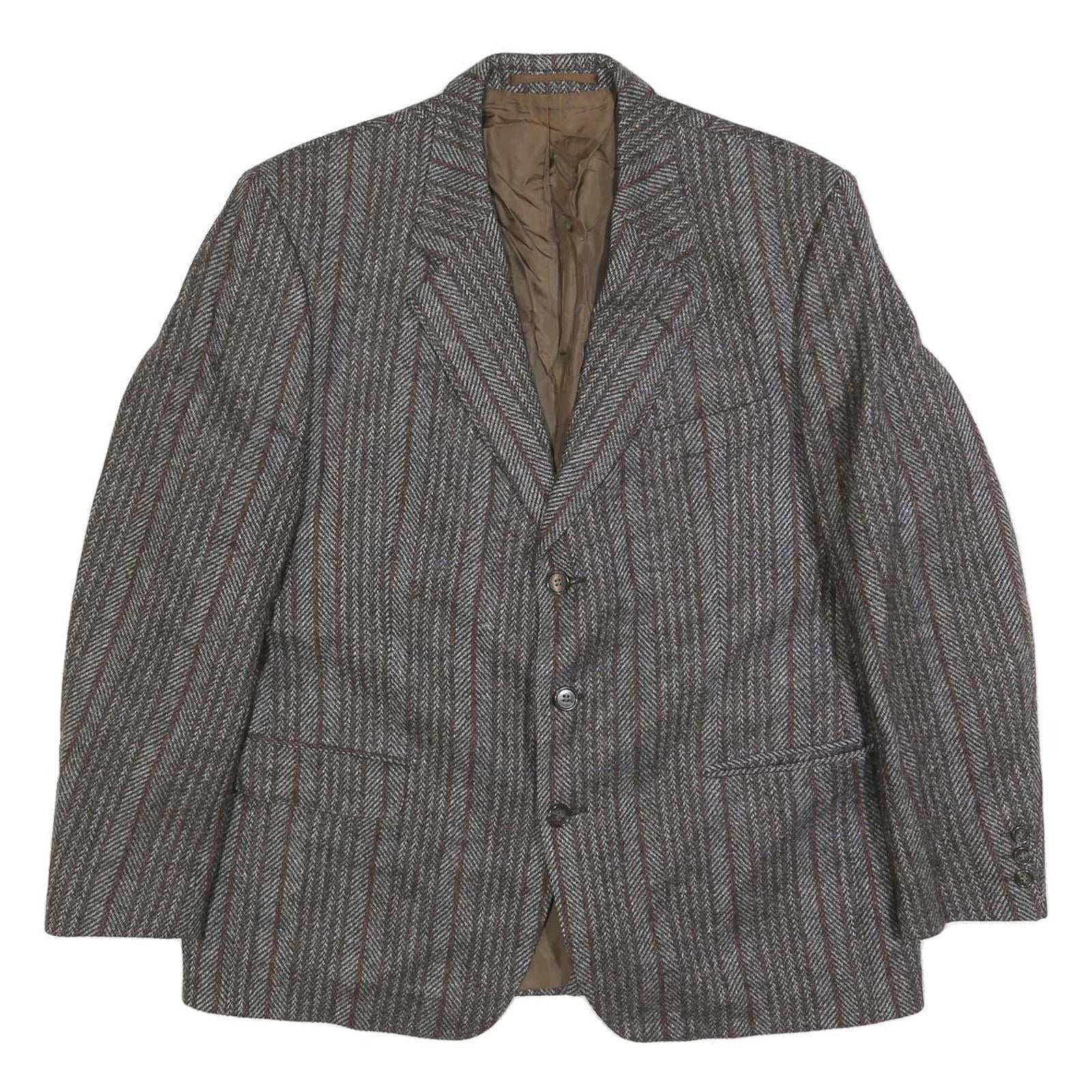GARDINER Mens Grey Brown Striped Wool Blazer Jacket L Woven Tailored Button Refurbished - N/A refurbished available on Cerqular