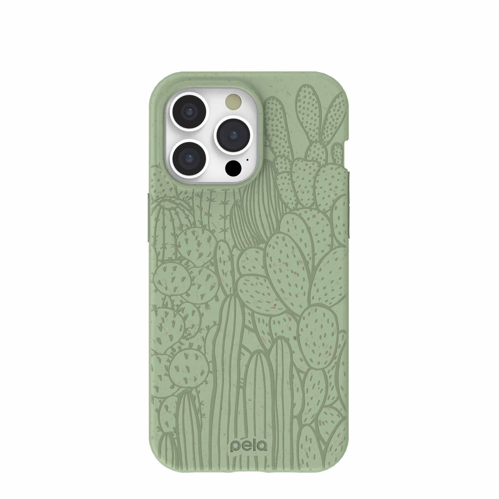 Sage Green Cacti iPhone 15 Pro Max Case Refurbished - Pela Case refurbished available on Cerqular