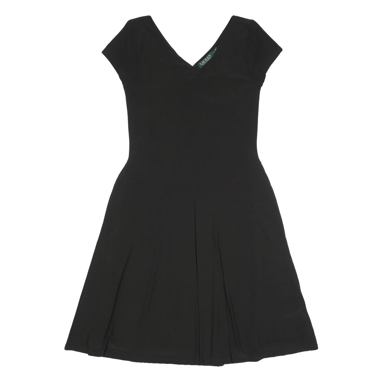 LAUREN RALPH LAUREN Womens Black Fit & Flare Polyester Dress S V-Neck Cap Sleeve Refurbished - N/A refurbished available on Cerqular