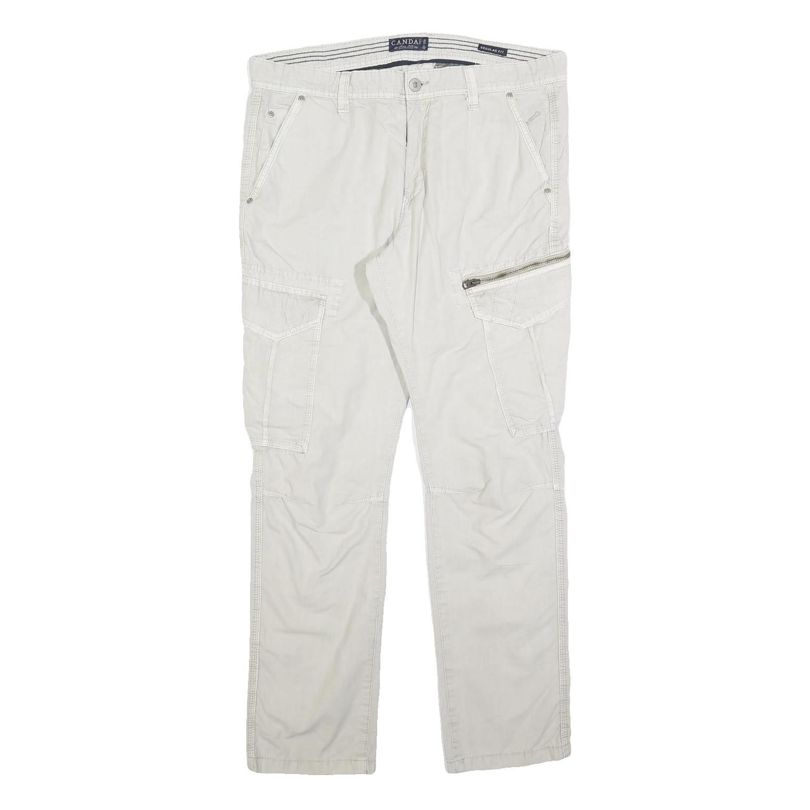 CANDA Mens Slim Beige Cargo Trousers Cotton Blend W36 L30 Utility Zip Pocket Refurbished - N/A refurbished available on Cerqular