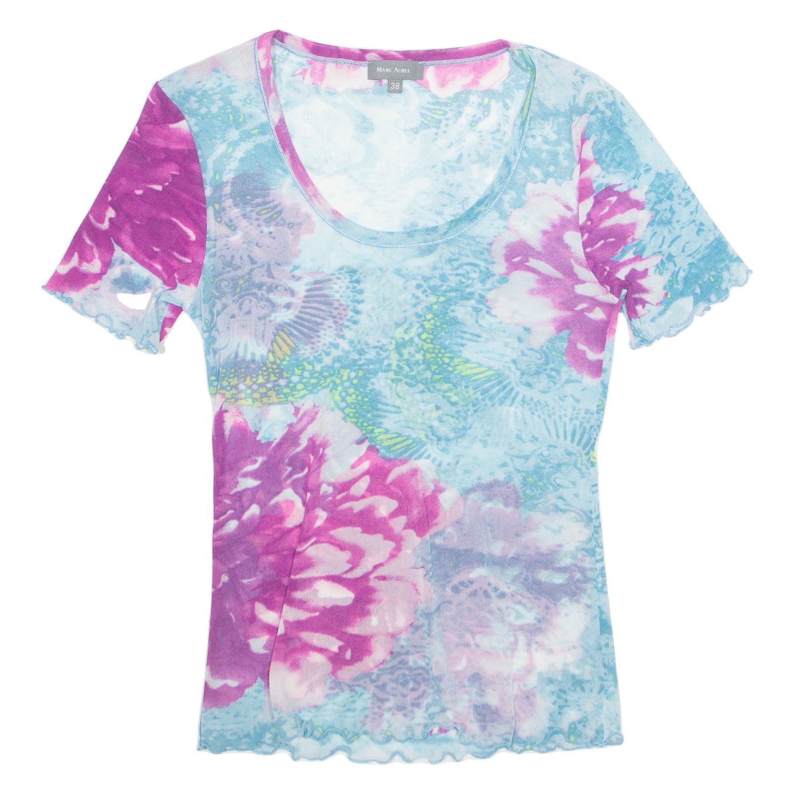 MARC AUREL Sheer Womens Printed Top Blue Floral S Refurbished - N/A refurbished available on Cerqular