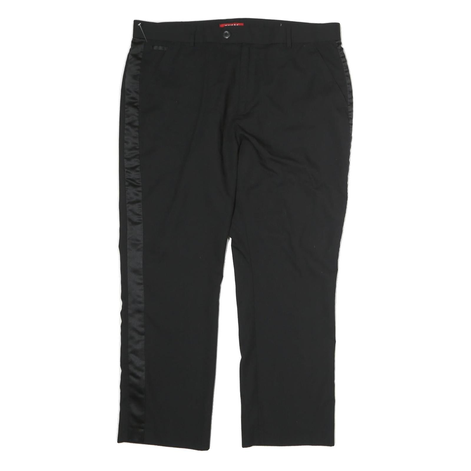 GUESS Mens Cotton Blend Black Regular Trousers W38 L30 Satin Side Stripe Zip Refurbished - N/A refurbished available on Cerqular