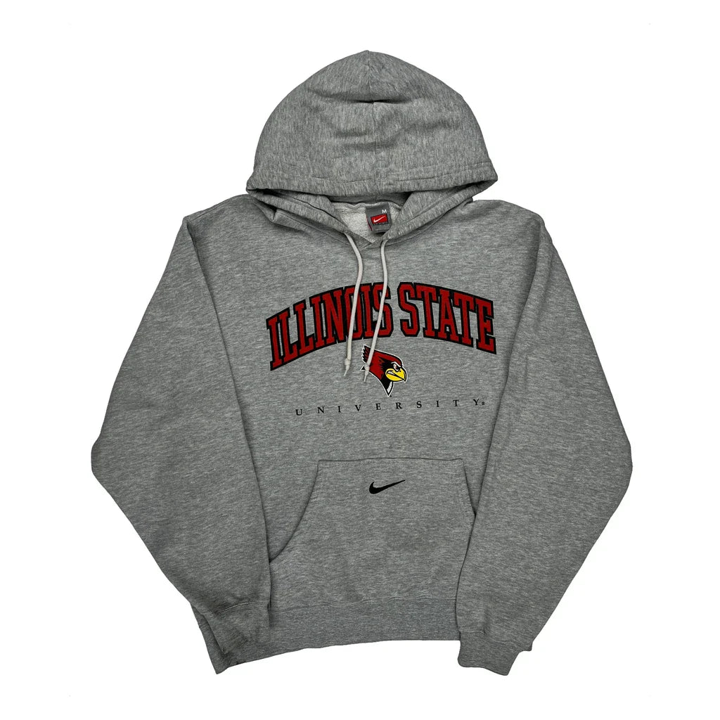Illinois State University Nike College Hoodie - Medium Grey Cotton Refurbished - Thrifted (note: this is a term often used to describe second- refurbished available on Cerqular