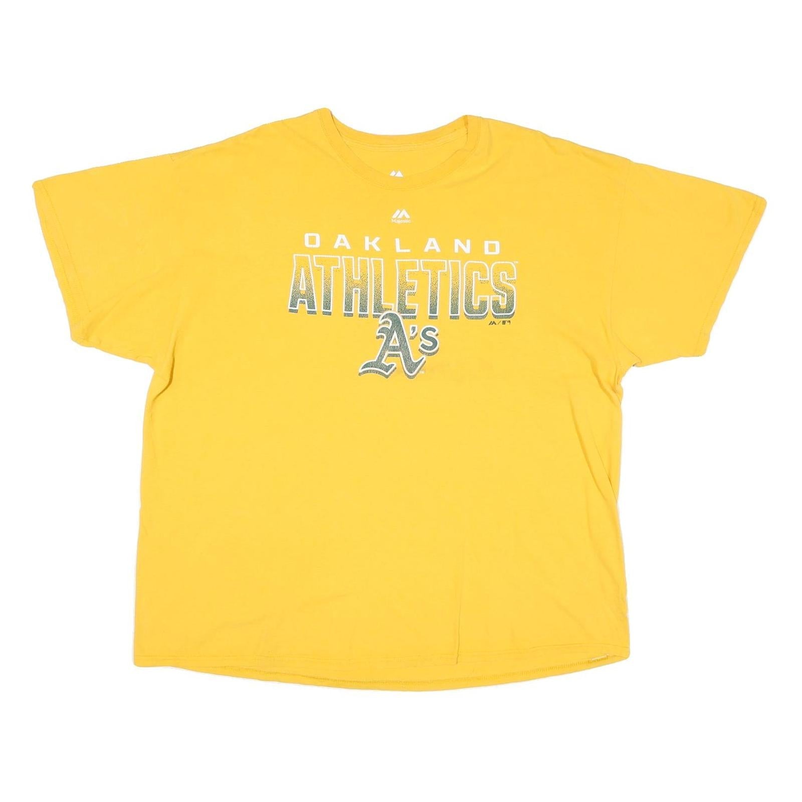 MAJESTIC Mens Yellow Oakland Athletics Graphic T-Shirt 2XL Short Sleeve Crew Refurbished - N/A refurbished available on Cerqular