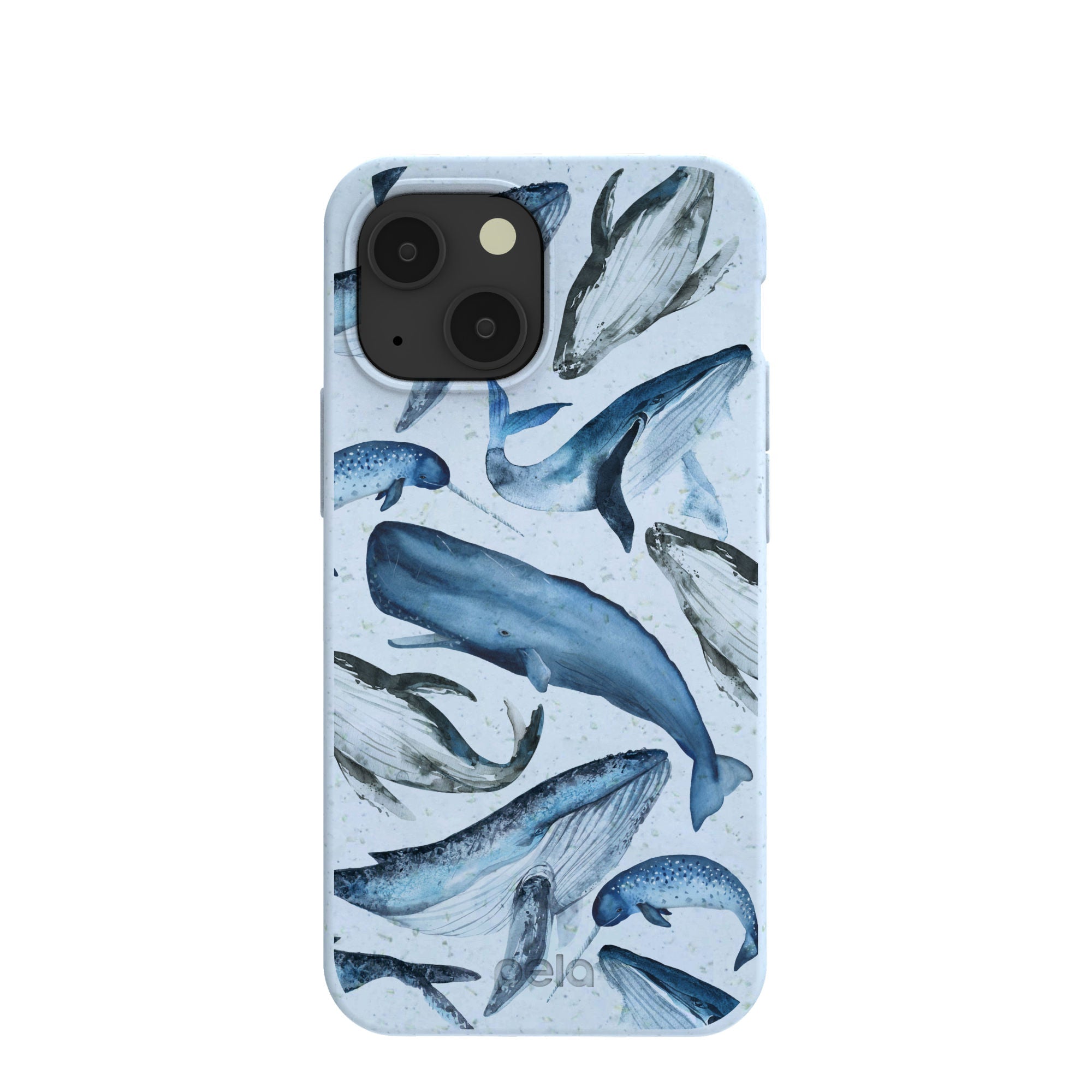 Powder Blue Whales iPhone 13 Mini Case Refurbished - Pela Case refurbished available on Cerqular