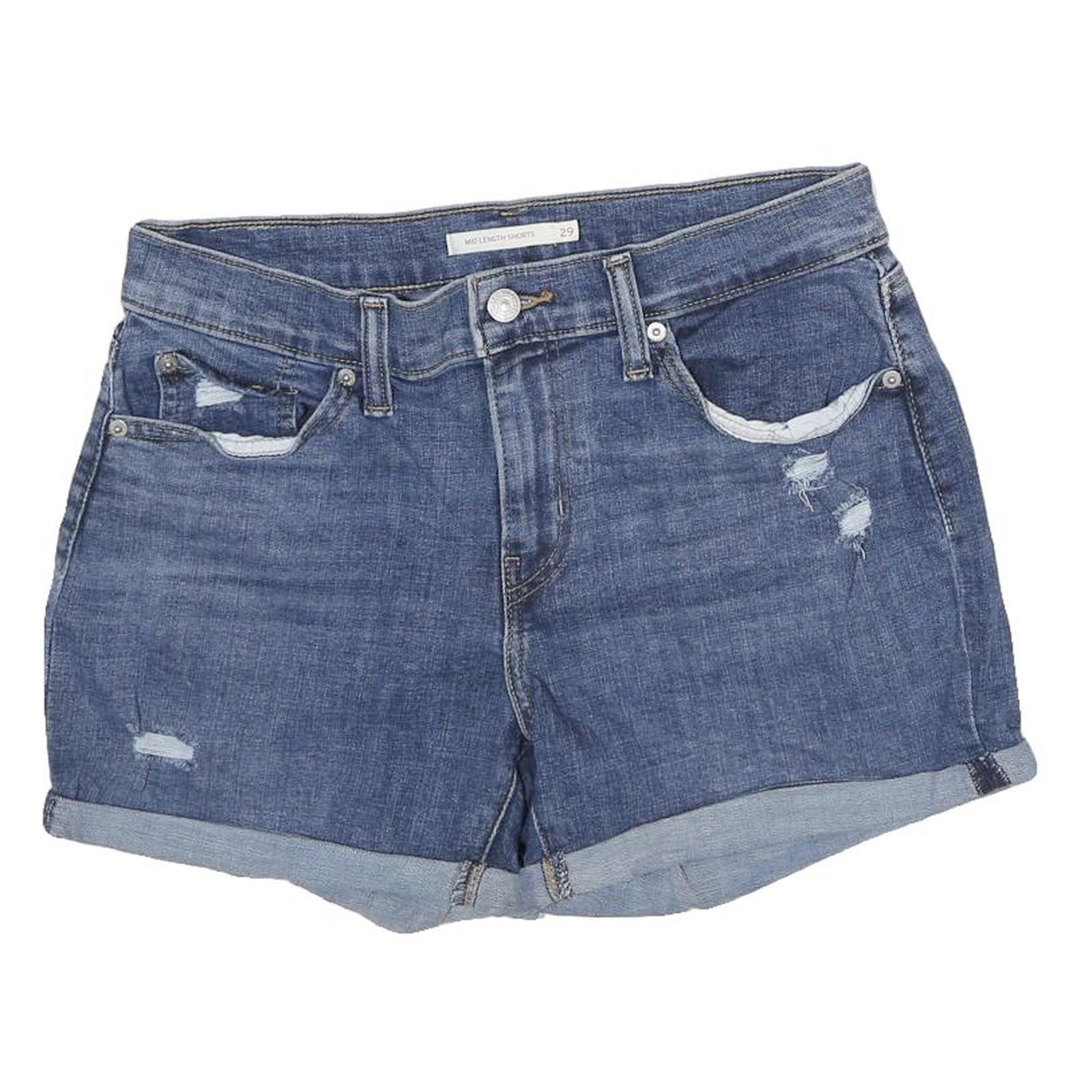 LEVI'S Womens Denim Blue Casual Shorts M W29 Distressed Cuffed Cotton Blend Refurbished - N/A refurbished available on Cerqular