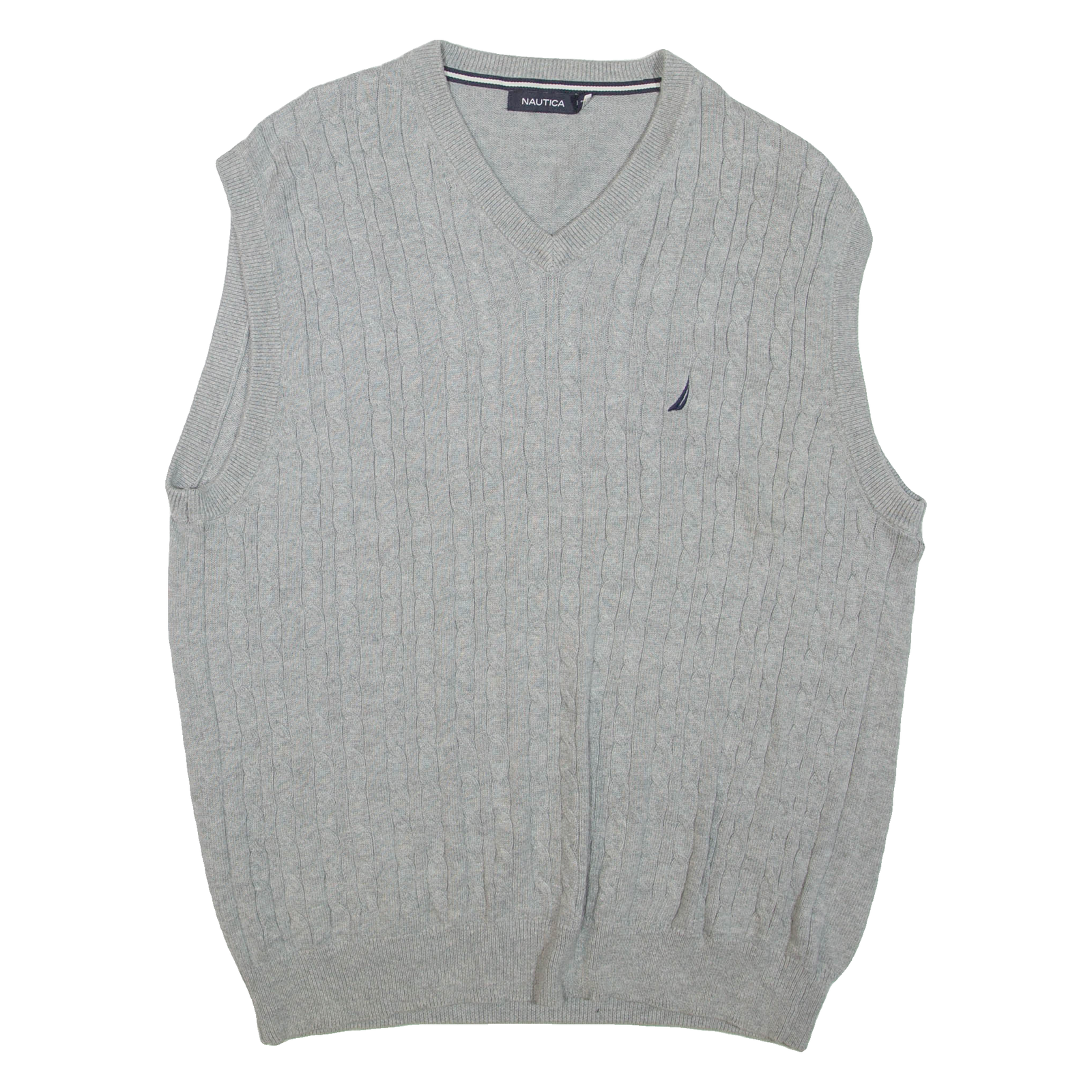 NAUTICA Mens Jumper Grey V-Neck Cable Knit Sleeveless XL Refurbished - N/A refurbished available on Cerqular